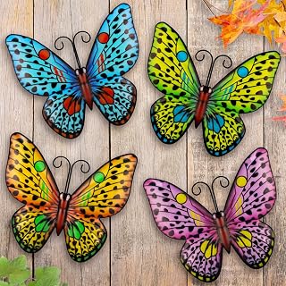 HKKDKTA Metal Butterfly Wall Decor, 4 Pack Outdoor Metal Wall Art Butterfly Decorations for Backyard Patio Fence Garden Balcony