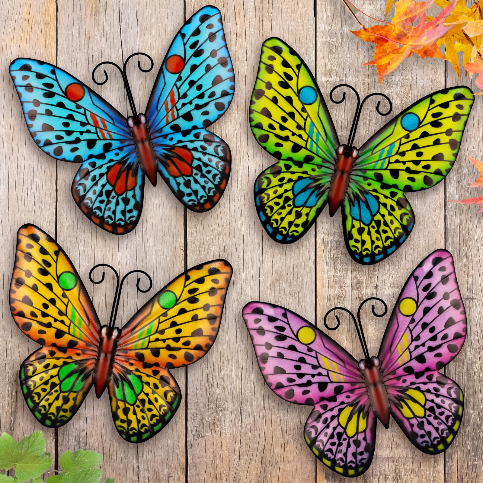 HKKDKTA Metal Butterfly Wall Decor, 4 Pack Outdoor Metal Wall Art Butterfly Decorations for Backyard Patio Fence Garden Balcony