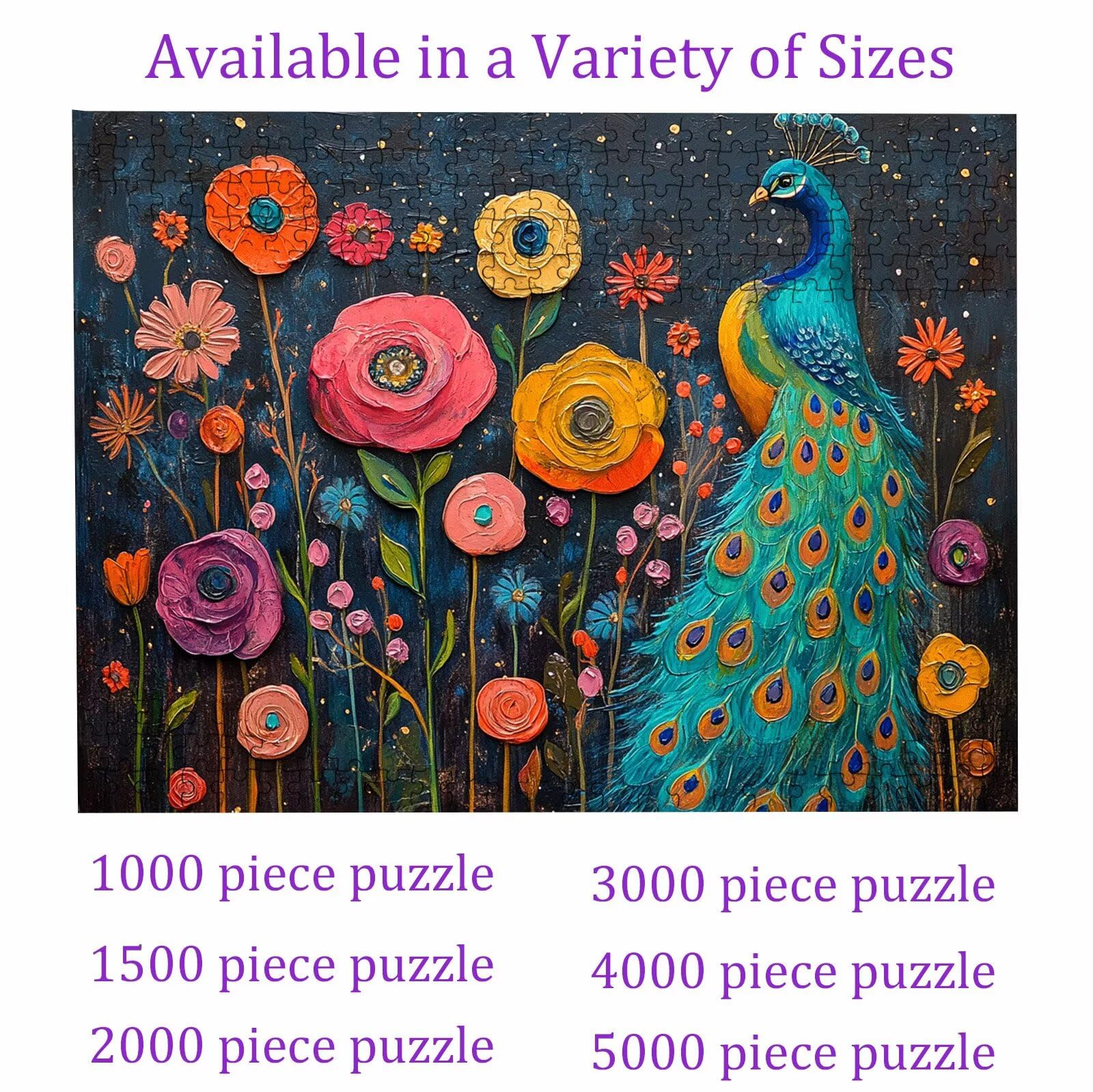 Puzzle 1000 elementów, puzzle 1000 elementów dla dorosłych, trudne puzzle, druk w wysokiej rozdzielczości i jasne kolory, drewniane puzzle paw kwietnik z wykwintnym pudełkiem do pakowania W3H-959