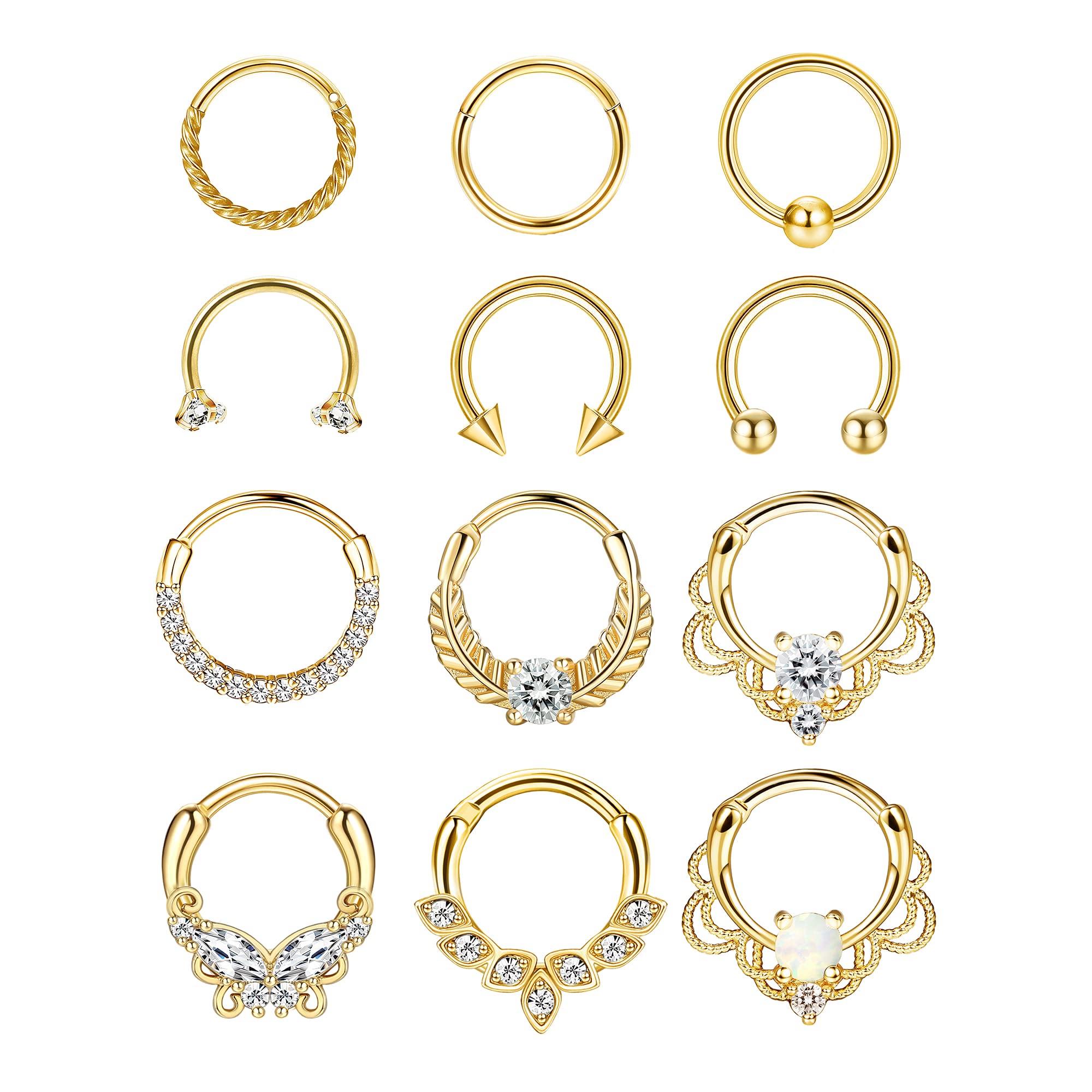 MILACOLATO Anillos de Nariz Septum Daith Nariz Joyería 16G (1.2MM) Anillos de Perforación de Nariz 10mm Helix Tragus Piercing Labiales Plata Oro Nariz Anillo de Tabique Piercing para Mujer Hombre