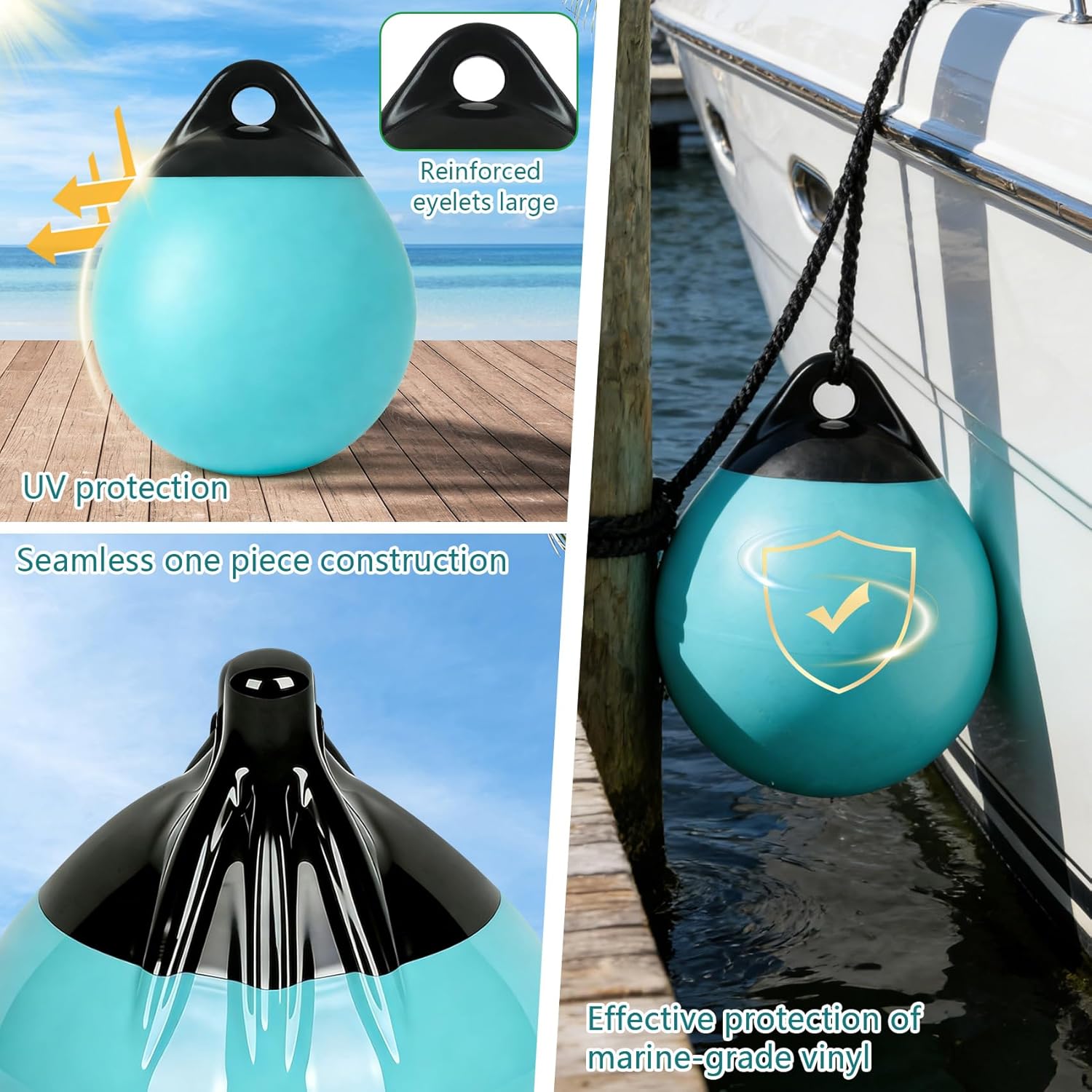 Boat Buoy Balls 10 Inch 12 Inch 15 Inch, Inflatable Mooring Buoys with Pump, Marine-Grade Vinyl Boat Fenders Round with Reinforced Eyelets for 10'-40' Boats Protection Marking Multi Color - 2/4/8 Pack