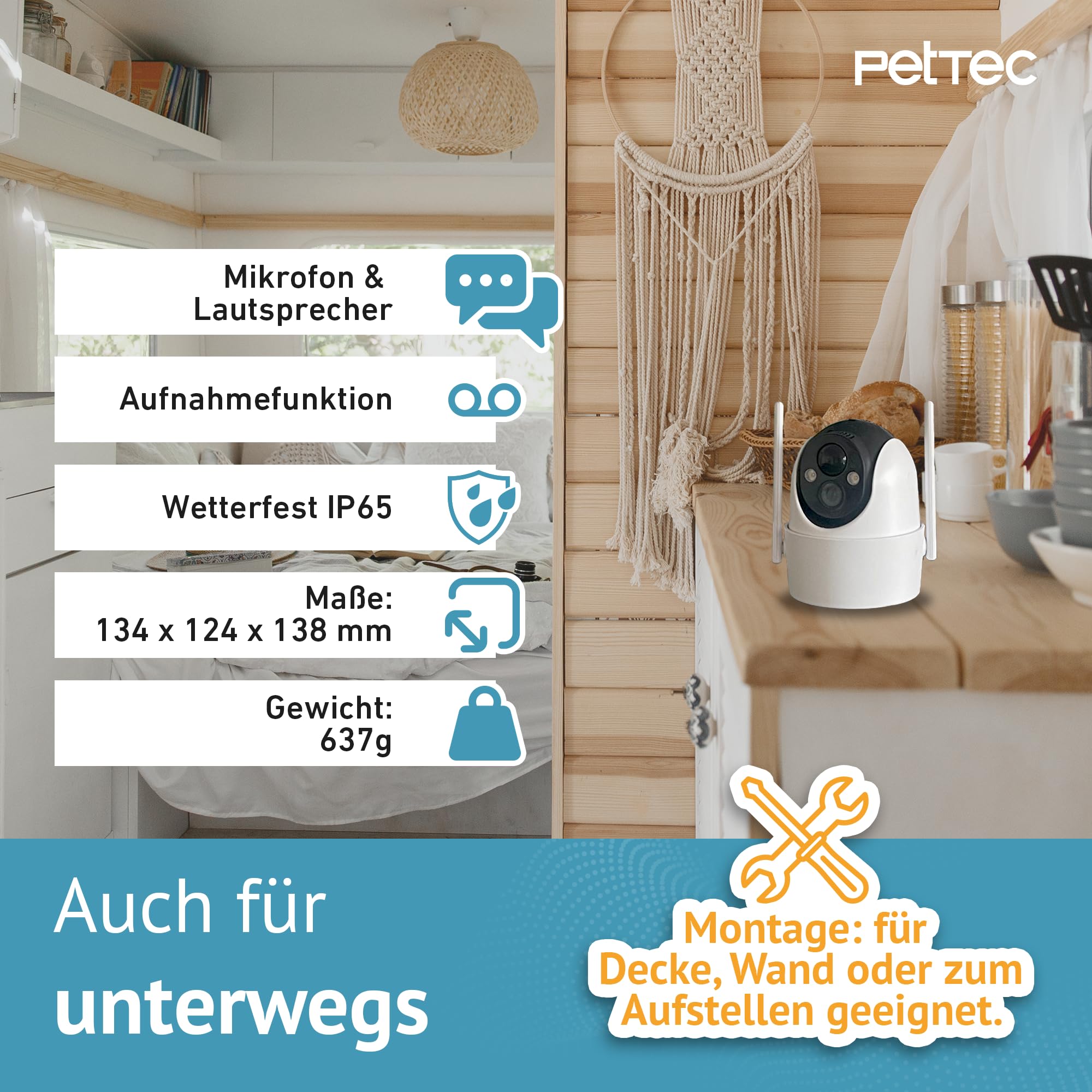 PetTec Solar Panel 4,4W für Überwachungskamera und Pet Cam mit LTE Weiß