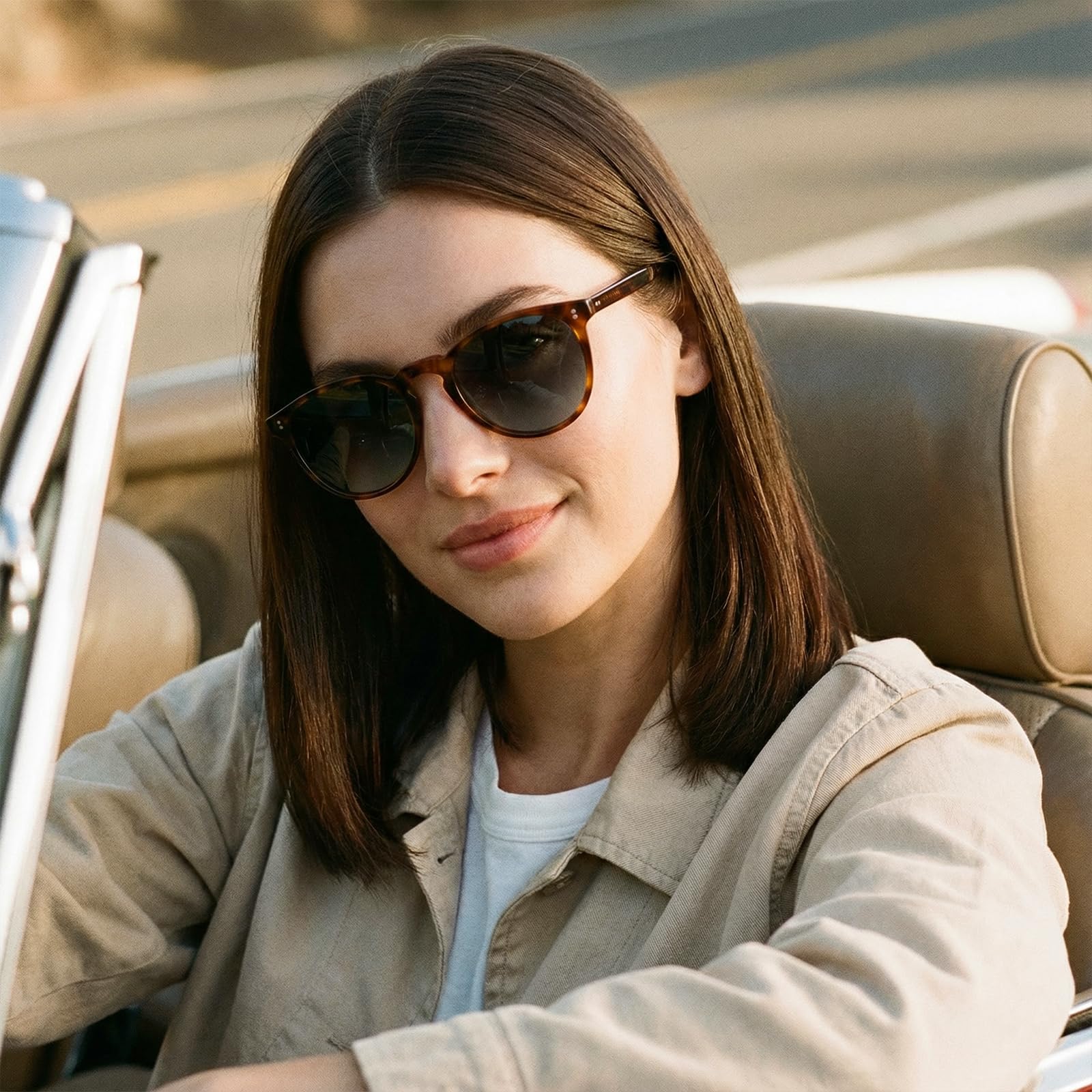 Carfia Lunettes de soleil polarisées à la mode vintage avec motif léopard tortue et protection UV400 avec étui et chiffon de nettoyage CA2307