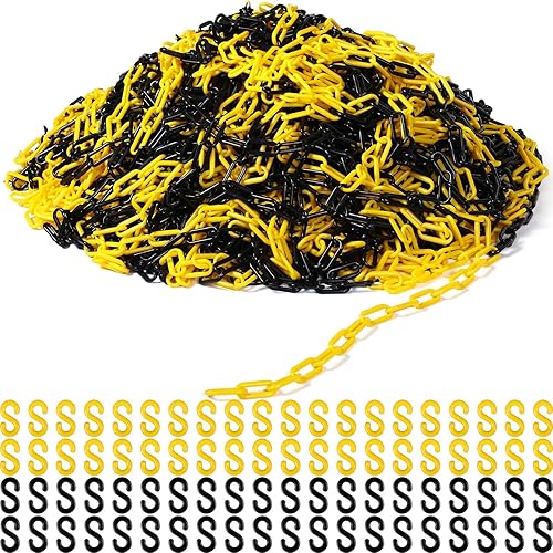 Geelin Cadena de seguridad de plástico de 600 pies, resistente a la intemperie, decoración de valla con ganchos en S para zonas de control de