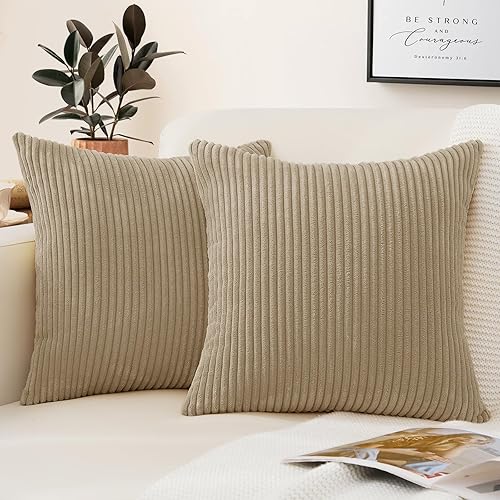 Miniatura 1 de Mecatny Juego de 2 fundas de almohada decorativas de pana de 22 x 22 pulgadas para sofá, dormitorio, sala de estar, elegantes fundas de almohada a