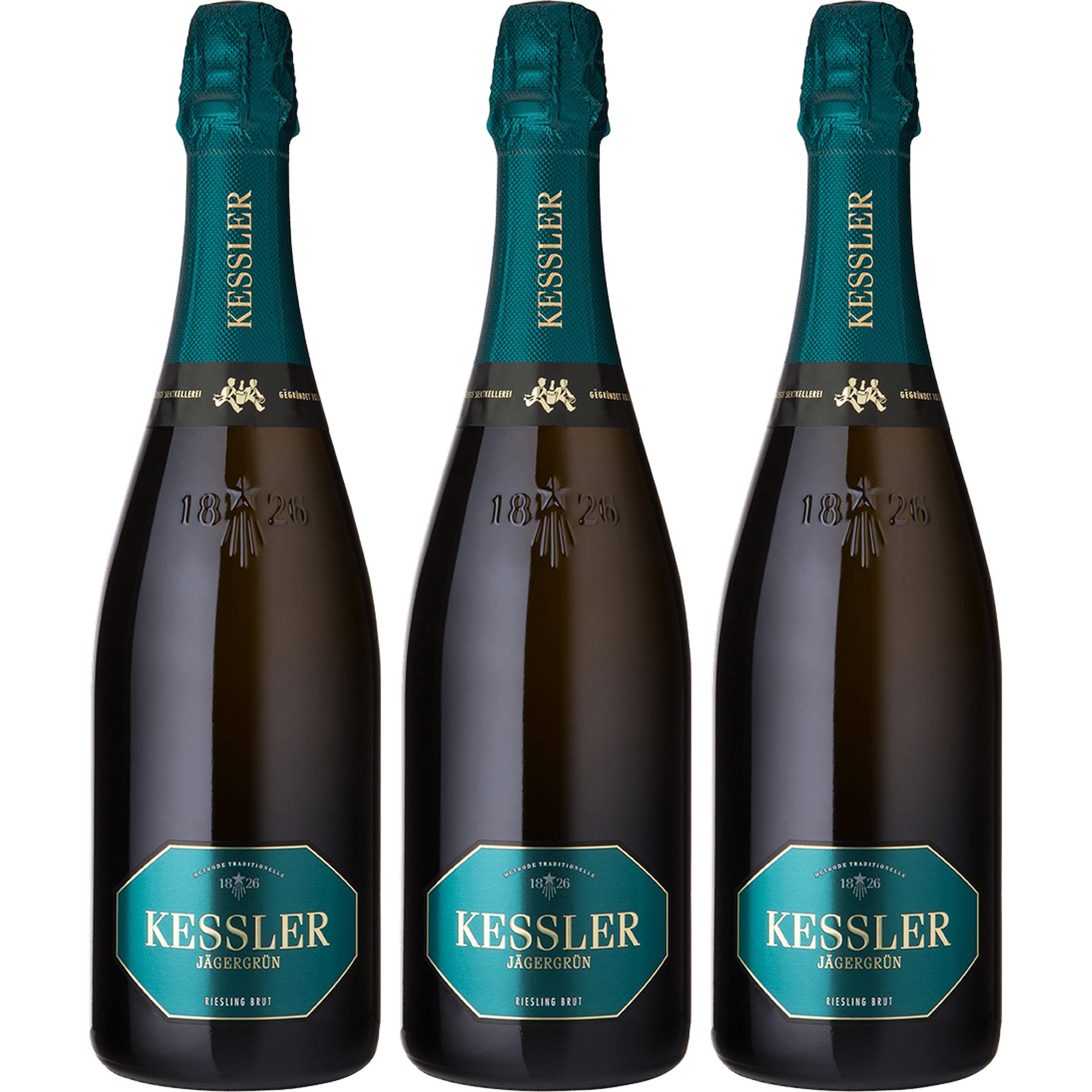 Kessler Sekt Jägergrün Riesling Schaumwein Weiss Brut Deutschland inkl. FeinWert E-Book (3 x 0.75 l)
