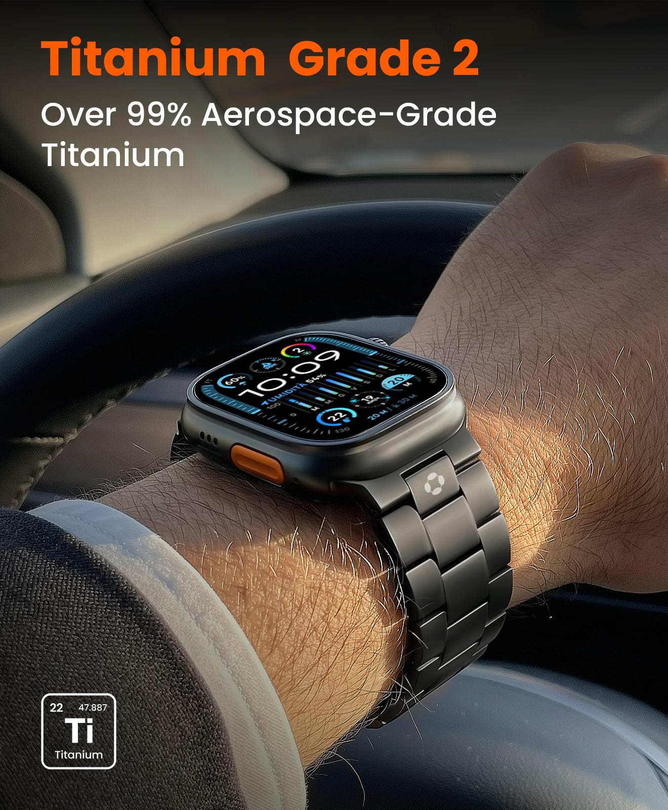 Cinturino CRNS01 in titanio compatibile con Apple Watch Ultra 3/2/1 49 mm, serie 11/10 46 mm, rivestimento DLC di grado militare, resistente ai graffi e perfetto abbinamento di colori da