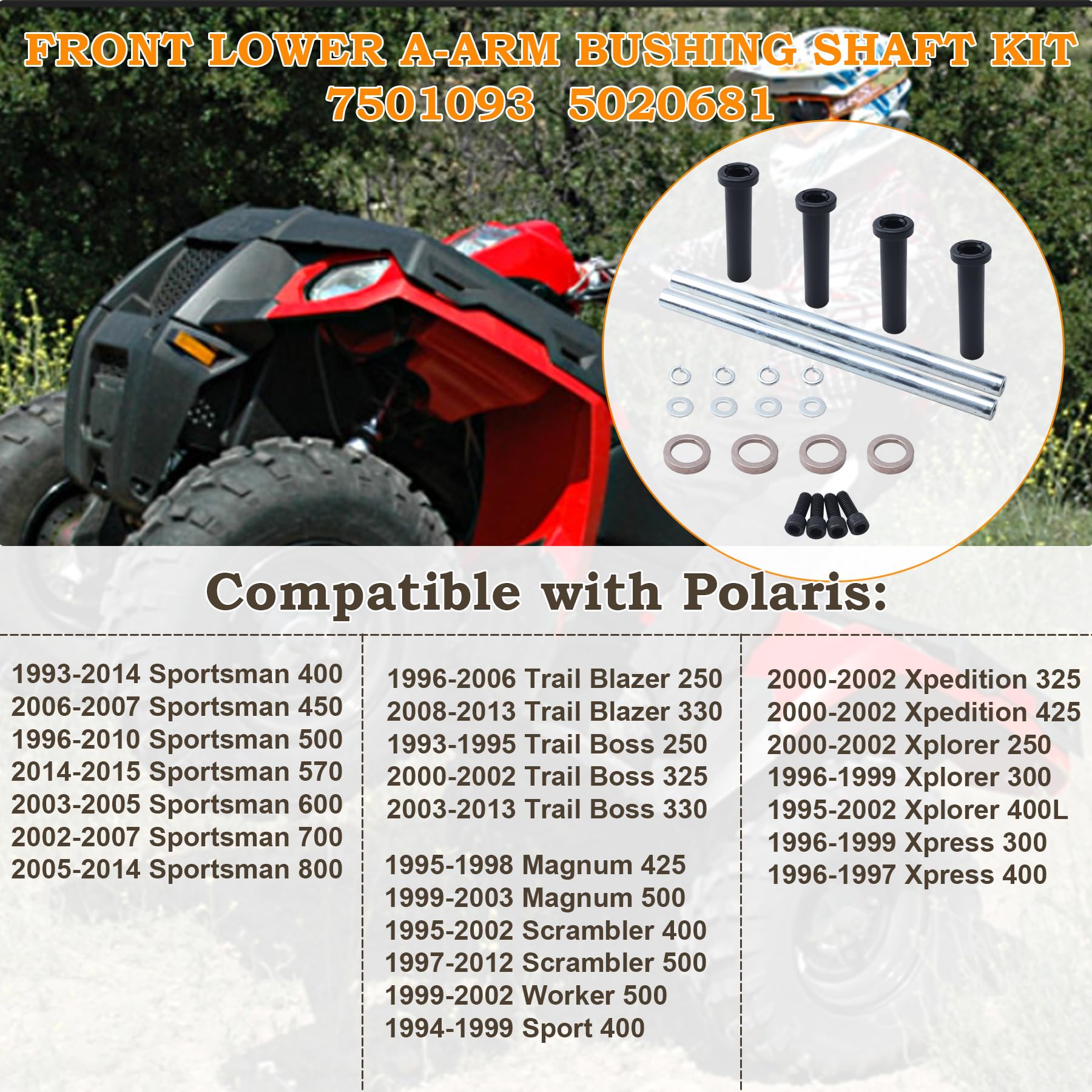 7501093 5020681 Kit Albero Boccoletta, Kit Albero Boccoletta Anteriore Inferiore A-ARM Compatibile con Polaris Sportsman 400 450 500 570 600 700 800 Trail Boss 250 325 330 Trail Blazer 250 330 Xplorer