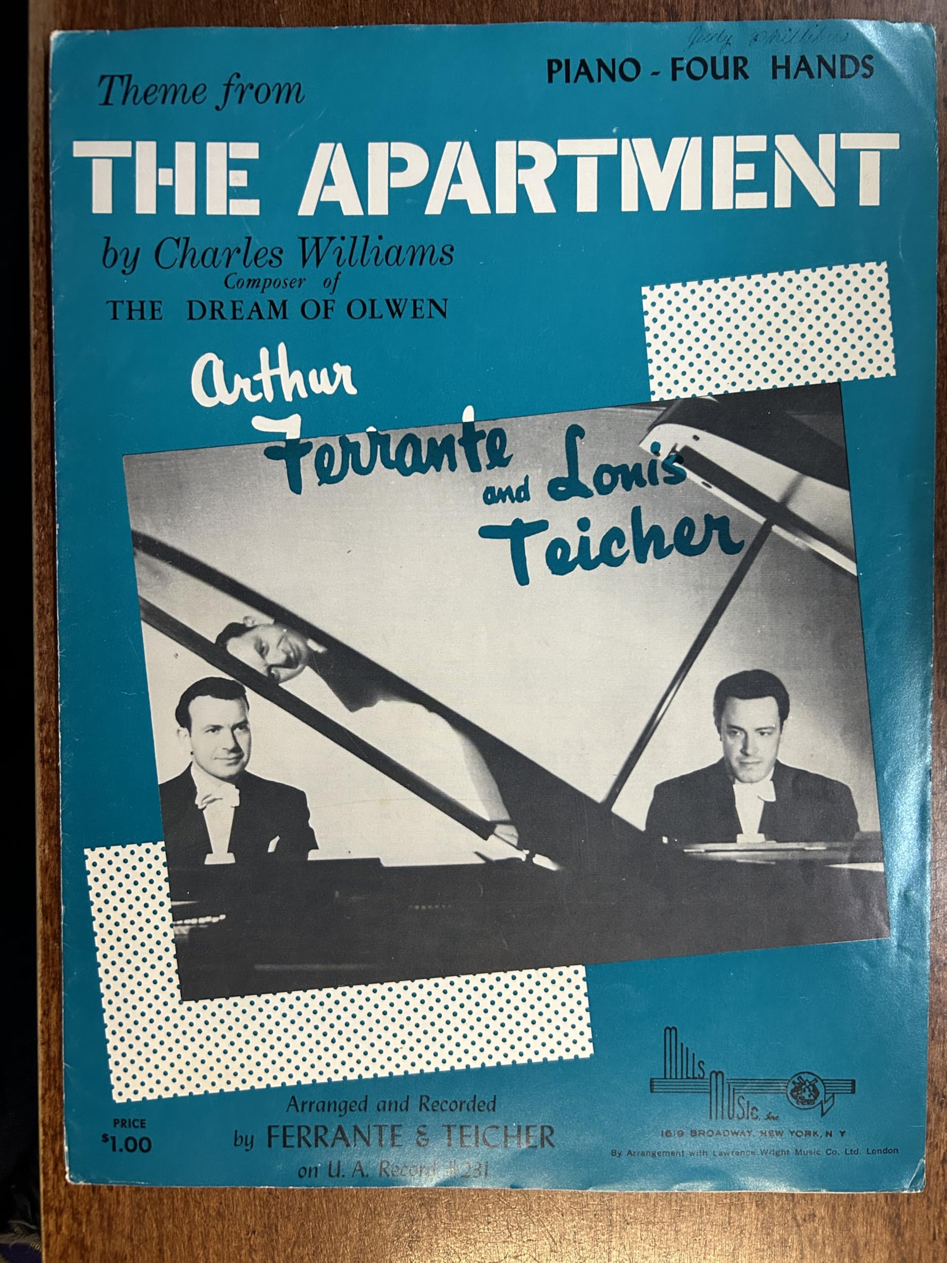 theme from THE APARTMENT piano duet: four hands, sheet music (1949