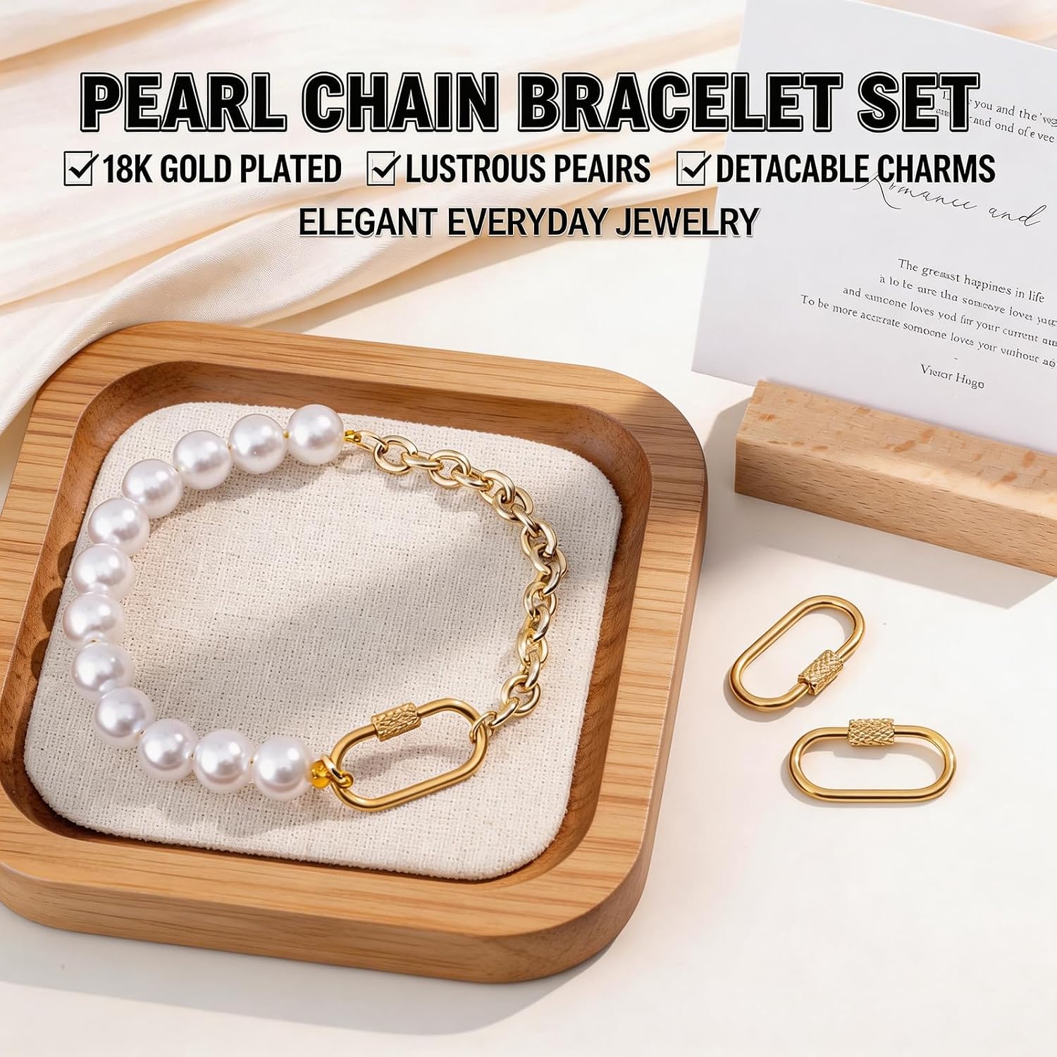 Locking Carabiner for Jewelry Making, Small Oval Gold Metal Carabiner Clasp - Secure Hook for DIY Necklace, Bracelet, Keychain, Bag Charm & Craft Accessories (4pc)
