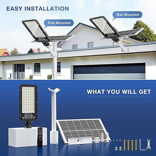 Miniatura 9 de Luces solares de calle de 12000 W para exteriores, 6500 K, luces de estacionamiento comercial del atardecer al amanecer, impermeable, funciona con