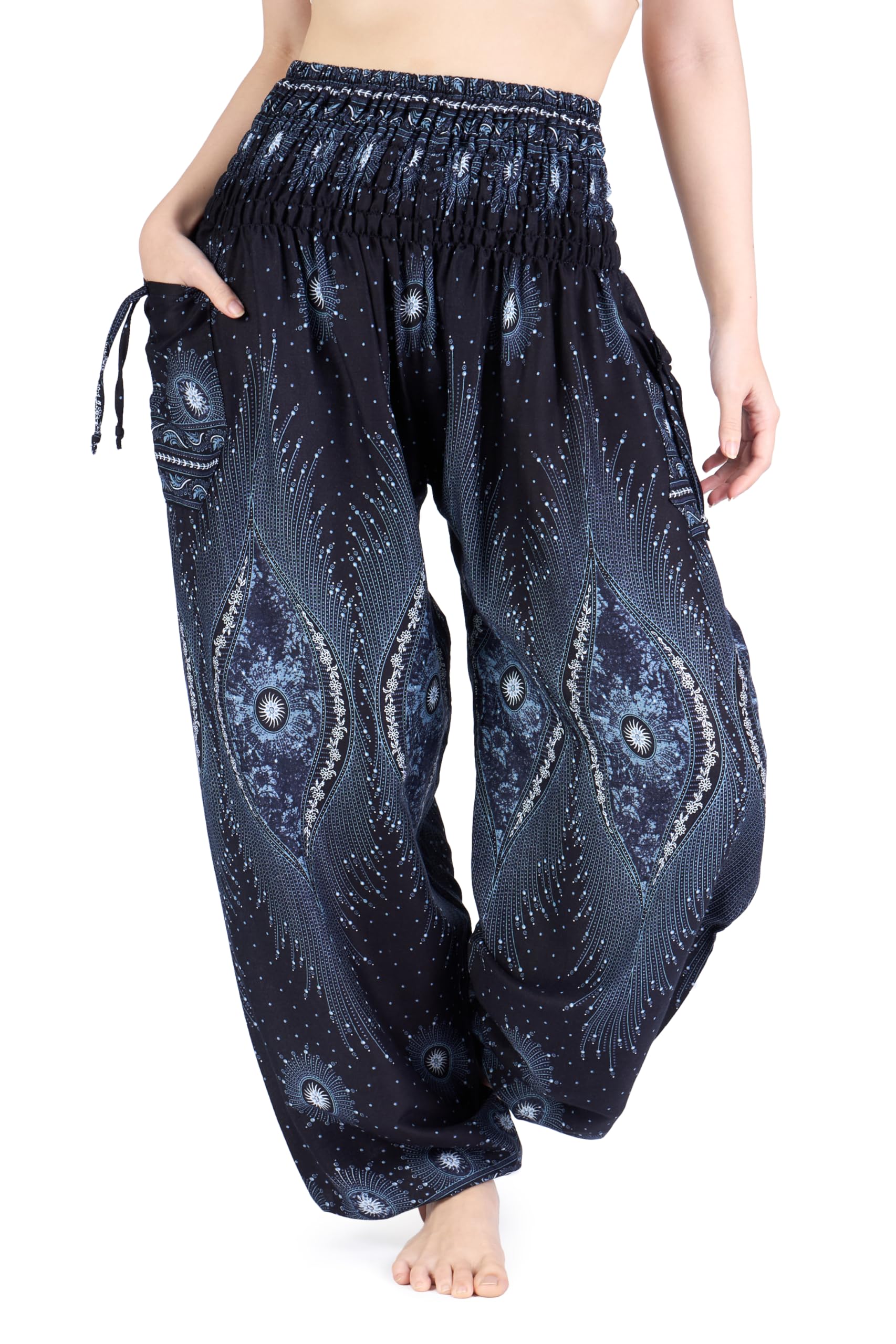Lannaclothesdesign Womens Smocked Waist Boho Flowy Yoga Harem Pants Hippie Clothes