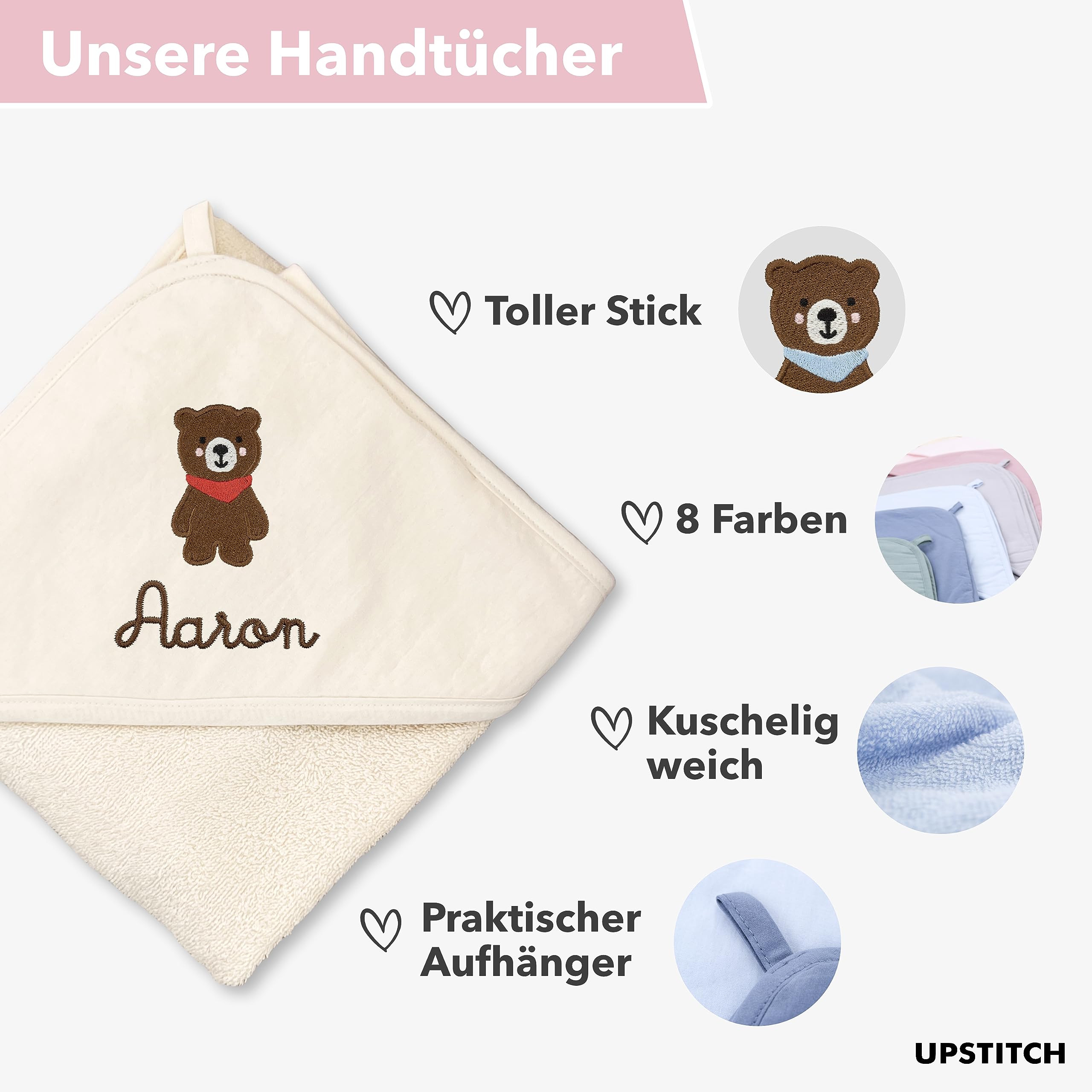 Kapuzenhandtuch für Baby (75x75cm) und Kinder (100x100cm) mit Namen personalisiert für Jungen und Mädchen aus 100% Baumwolle - Babyhandtuch und Kinderhandtuch (Mauve, 100 x 100 cm)