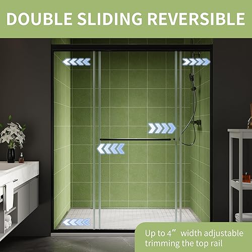 Miniatura 56 de Puerta de ducha deslizante sin marco de 44-48 pulgadas de ancho x 70 pulgadas de alto, puerta de ducha deslizante con vidrio templado SGCC Silding