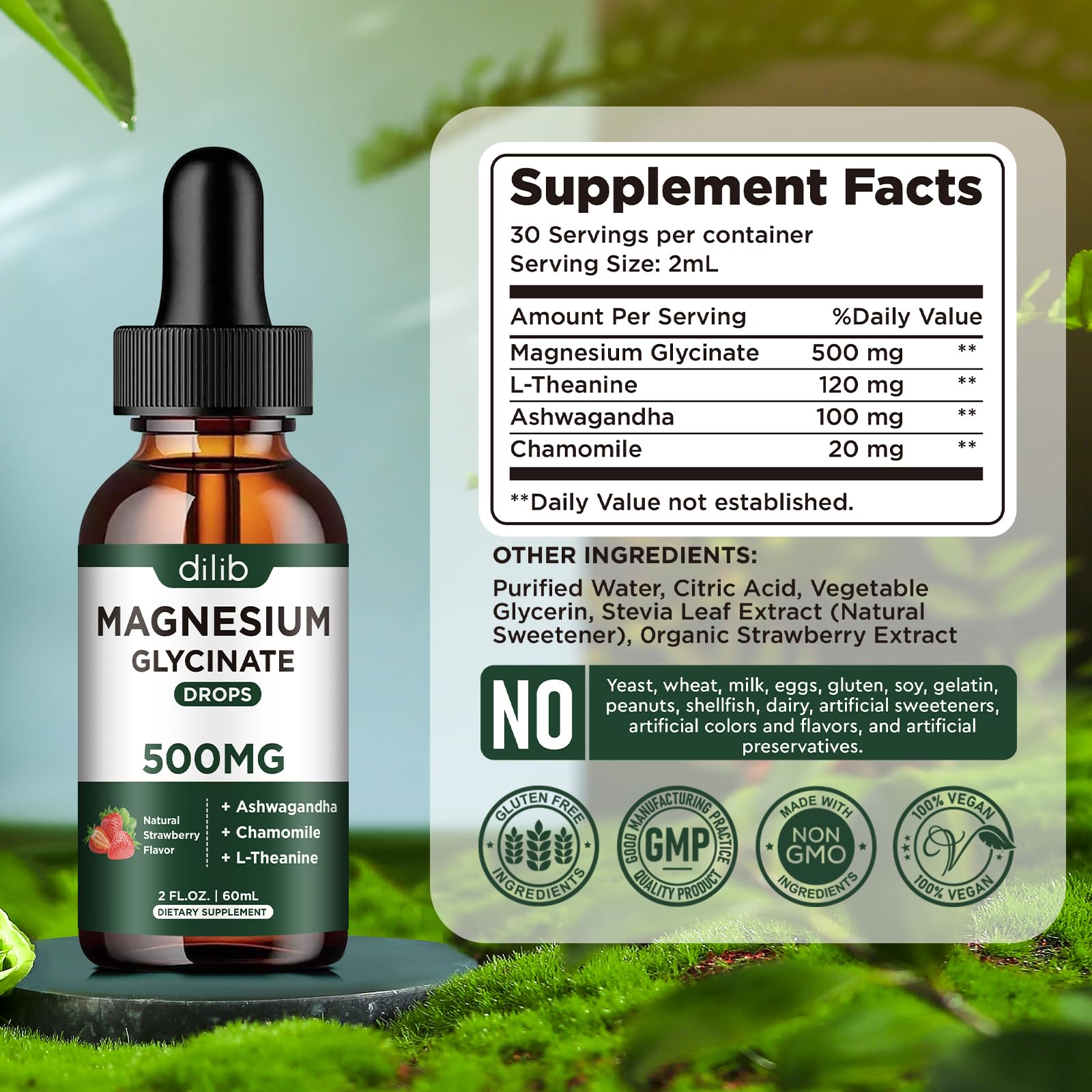 Magnesium Glycinate Supplement, Magnesium Liquid Drops with Magnesium Glycinate 500mg Ashwagandha, L - Theanine, Chamomile -Support Stress Relief, Bone, Muscle, Mood Vegan Natural Strawberry Flavor — Amazon image 7