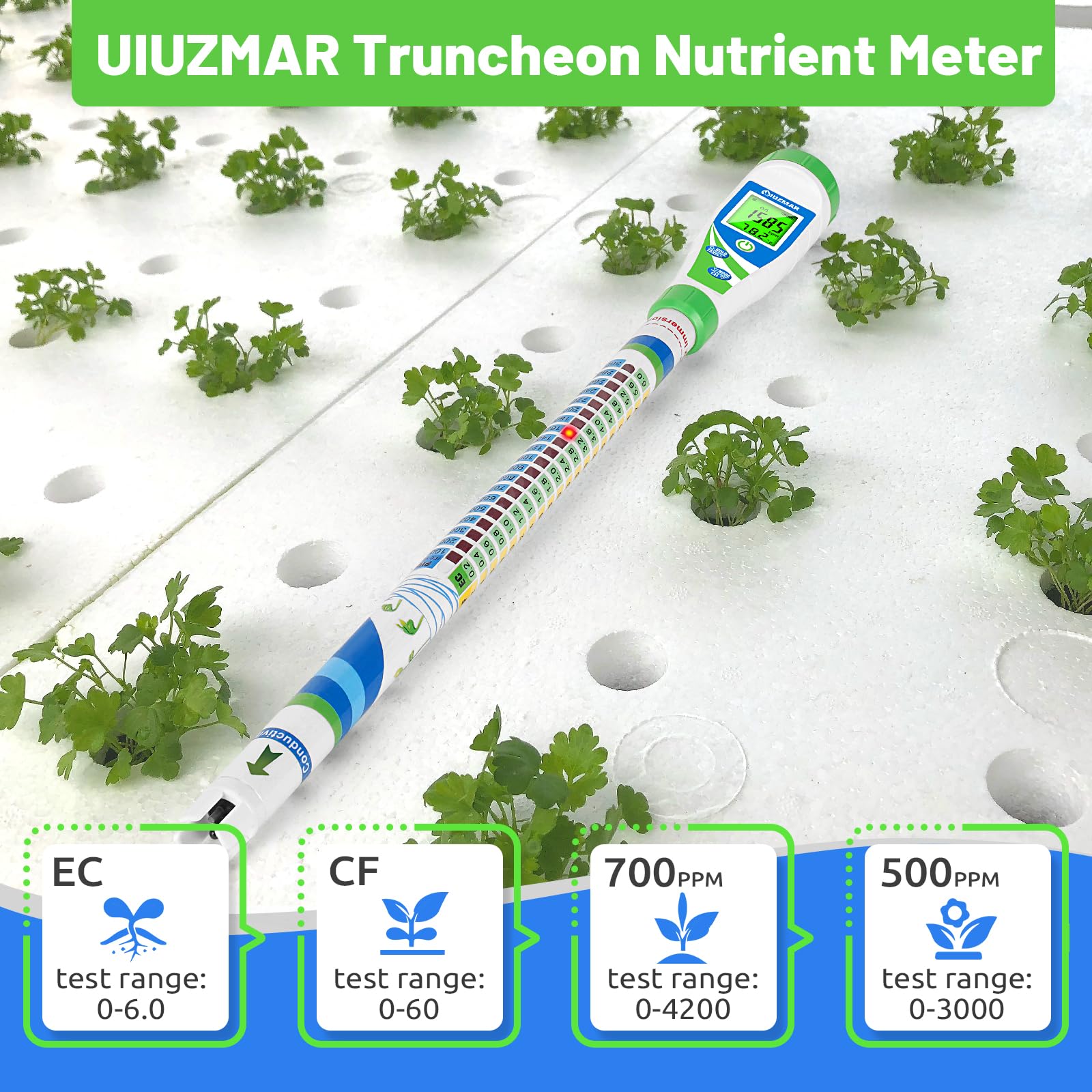 UIUZMAR Hydroponiczny miernik EC, miernik składników odżywczych Tester EC (EC, PPM 500, PPM 700, CF, Temp) Truncheon ze wskaźnikiem świetlnym do hydroponicznego ogrodnictwa, hydroponiczna kurtyna do