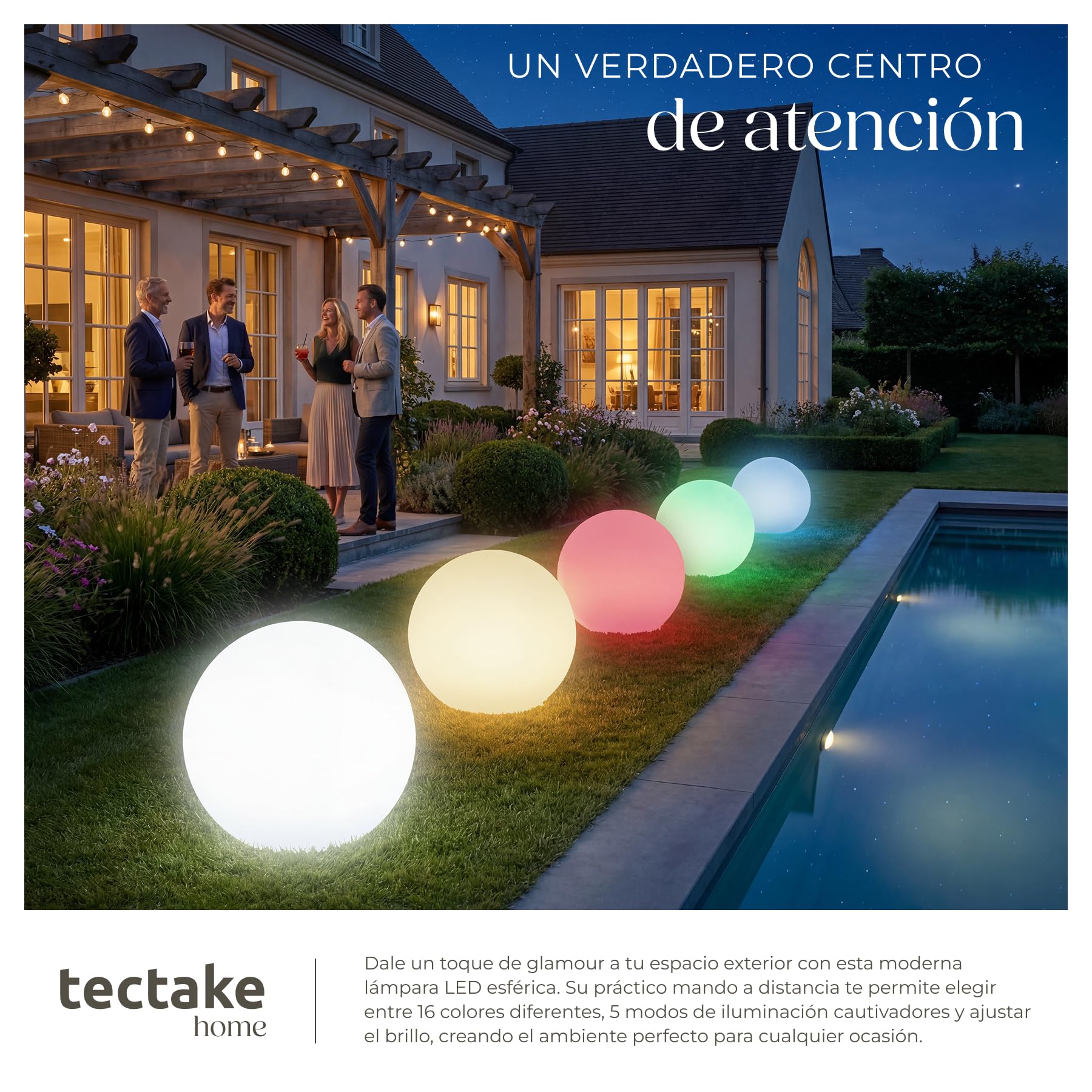 tectake® Bola de Led con Mando y Luz Nocturna Ø 50 x 50 cm, Luces Led Habitacion para Decoracion Hogar y Jardin, Luces Terraza, Iluminación Jardin, Lampara Exterior, Decoración Habitación