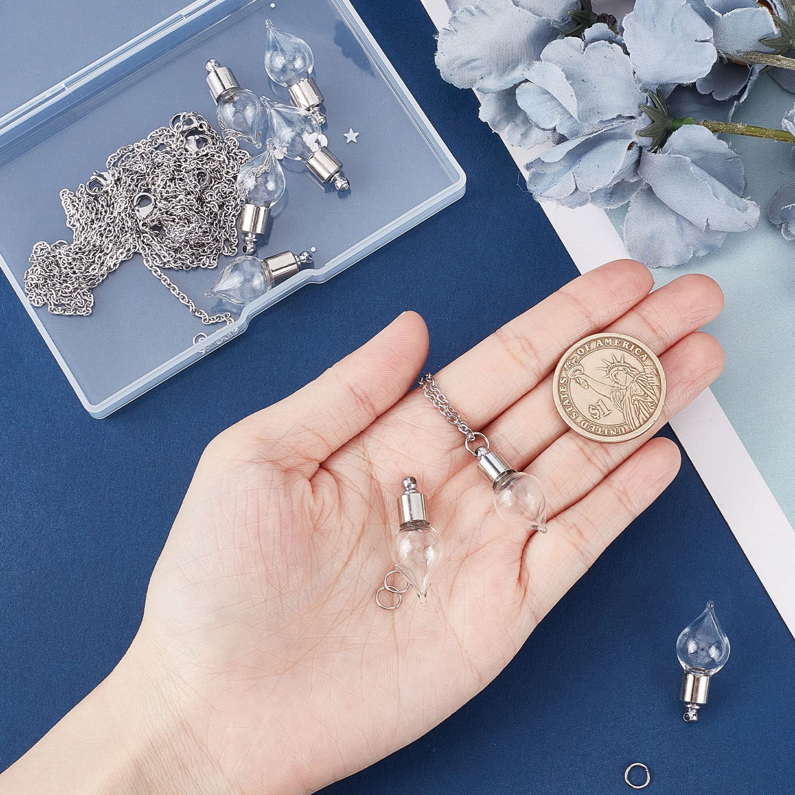 Amazon | SUNNYCLUE 1箱10本 小瓶 ネックレス チャーム 銀色 ガラス