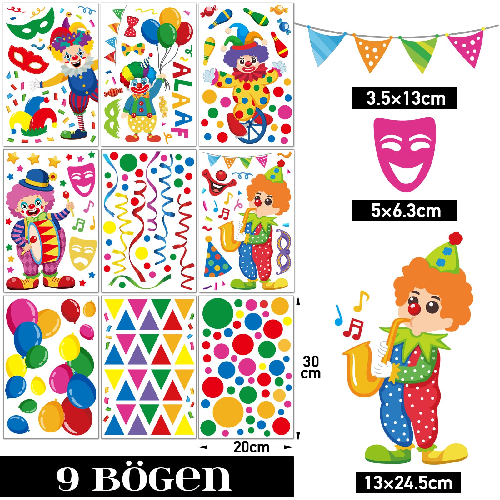 TAOYAOYAO Clown Girlande 12-teilig – Karneval & Faschingsdeko Mit Spiralen, Bunt, Ca. 100 Cm