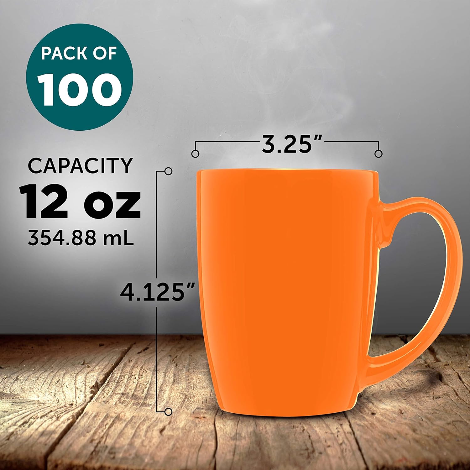 DISCOUNT PROMOS Curved Java Coffee Mug Set - 10 Pack - 12 Oz. - Stoneware Restaurant Cups - Orange