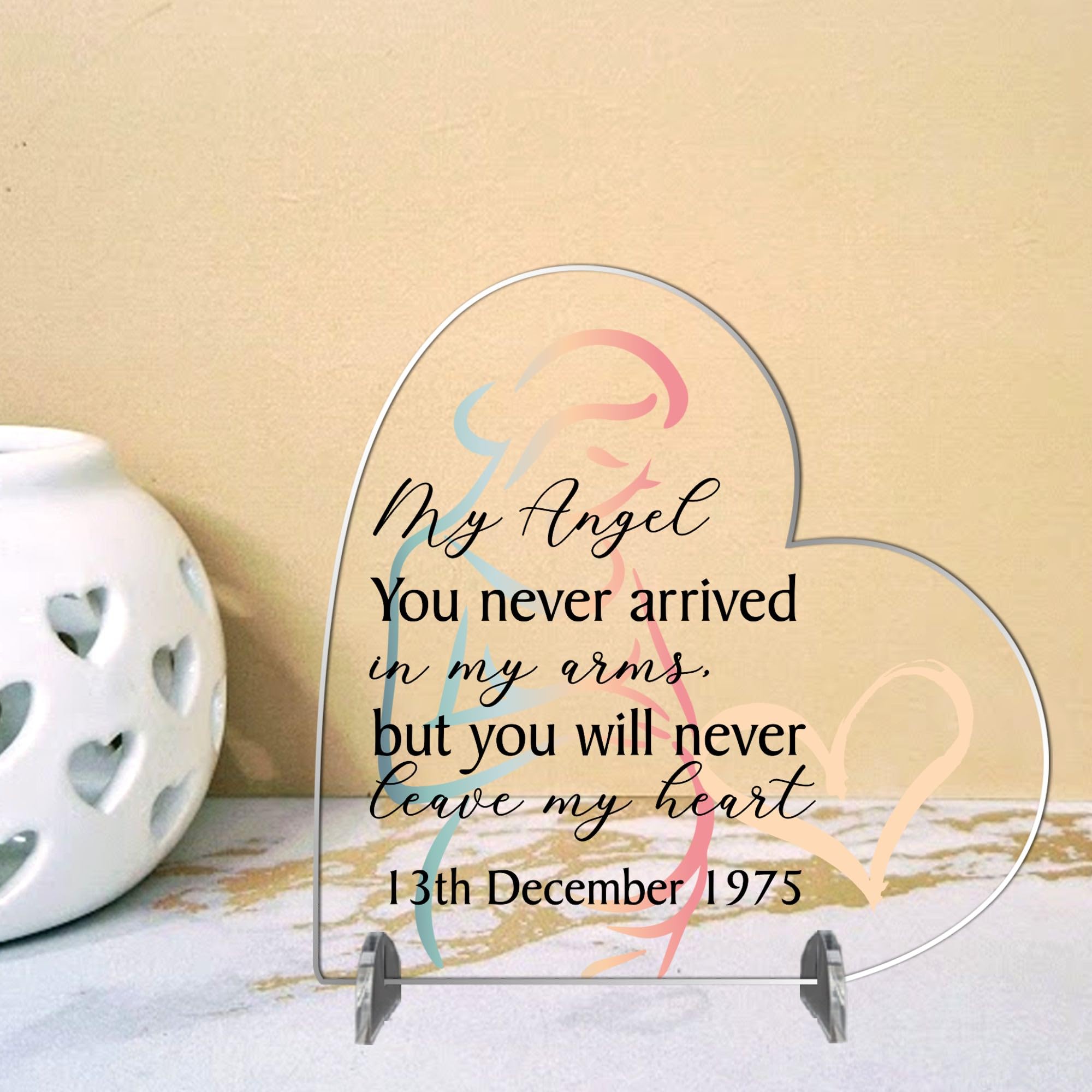 Personalised Heart Plaque - Memorial Plaque for Angel Baby | Custom Bereavement Gift | Handmade Remembrance Plaque (Acrylic 19cm x 19cm, My Angel You never arrived)
