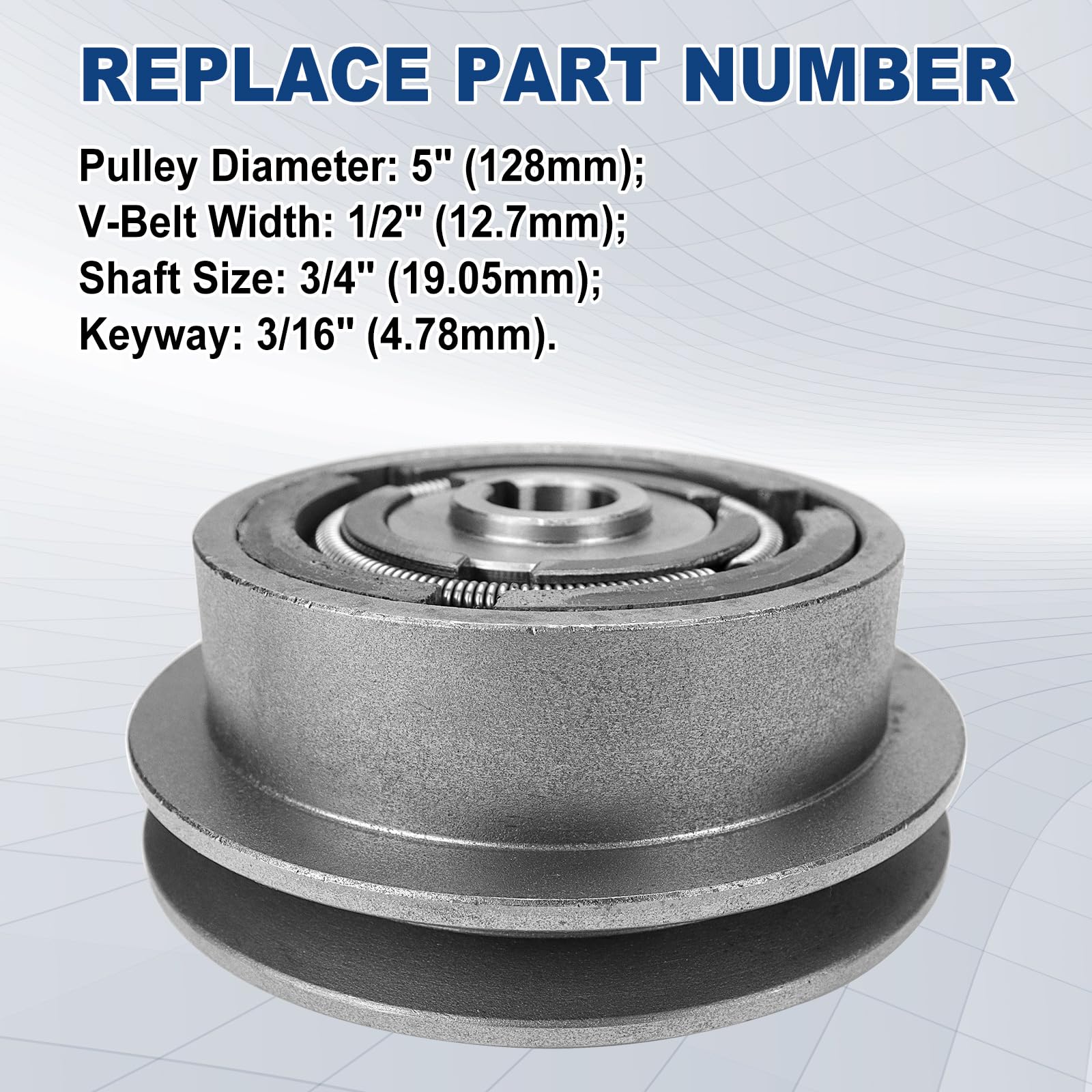 Poulie simple d'embrayage centrifuge de 12,7 cm – Courroie trapézoïdale de 1,27 cm alésage de 1,9 cm compatible avec les compacteurs de plaque Wacker VP1340 VP1350 VP1750 | Arbres de moteur Honda