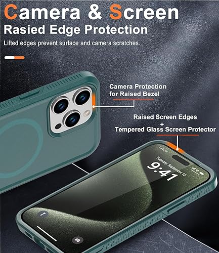 Miniatura 3 de Funda magnética para iPhone 15 Pro Max, compatible con MagSafe, grado militar de 10 pies, anticaídas, con protector de pantalla de vidrio templado,