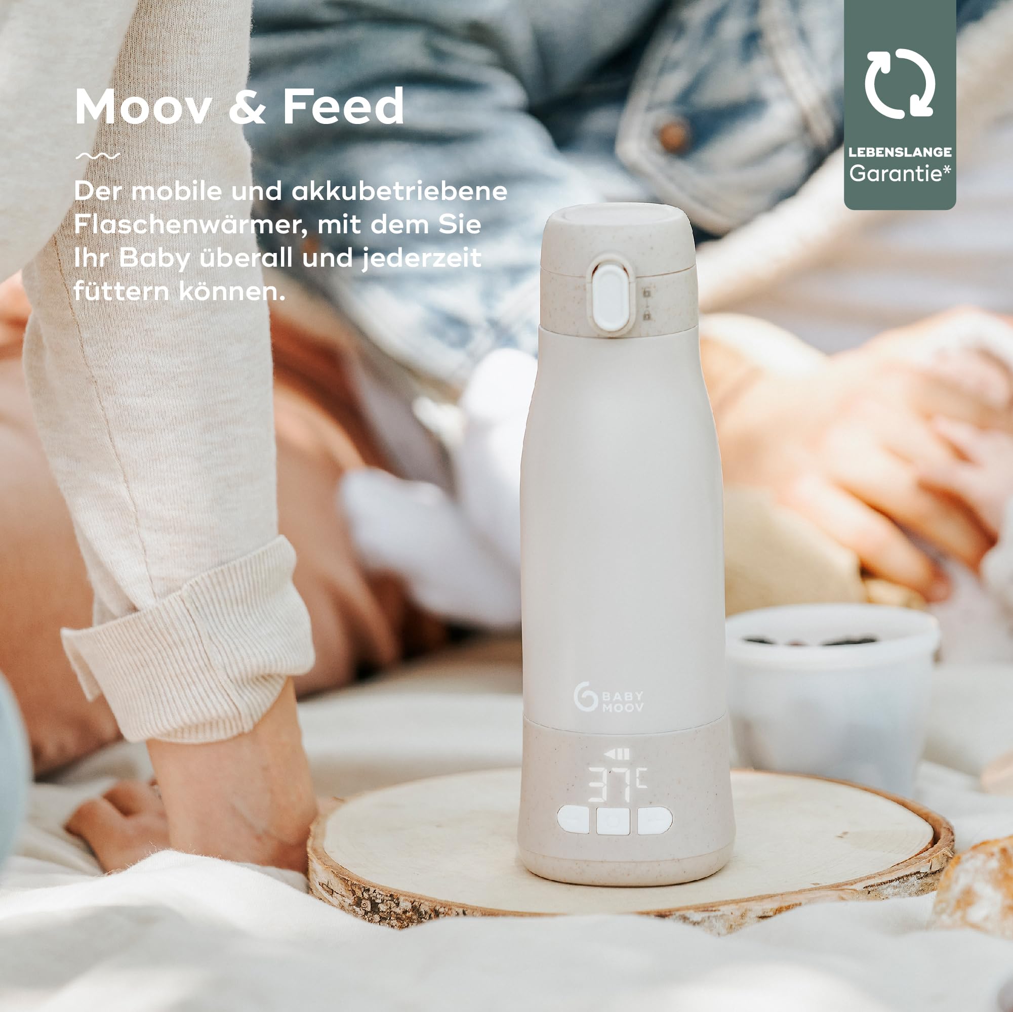 Babymoov Mobiler und kabelloser Flaschenwärmer Moov & Feed - Kapazität 340ml - Wasser oder Muttermilch - Einstellbare Temperatur - Warmhaltefunktion (bis zu 7 Stunden) -USB