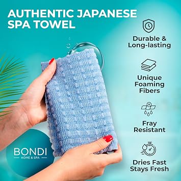 Bondi Exfoliating Wash Cloth for Smooth Skin, Extra Long, Perfect for Back Scrubbing, Made in Japan