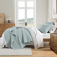 Vista 95 de HORIMOTE HOME Juego de edredón 100% algodón tamaño individual, juego de colcha prelavada de 2 piezas, color azul bebé, funda de cama acogedora
