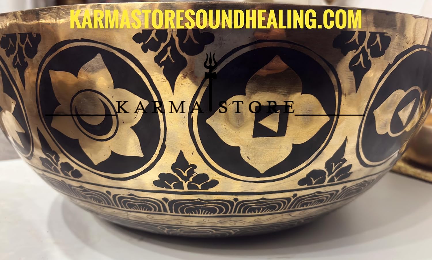 Large Singing Bowl - 20 Inches in Diameter - Buddha's Feet Etched by Artisans from Nepal - For Healing, Sound Bath, Yoga, Relaxation, and Meditation Gold