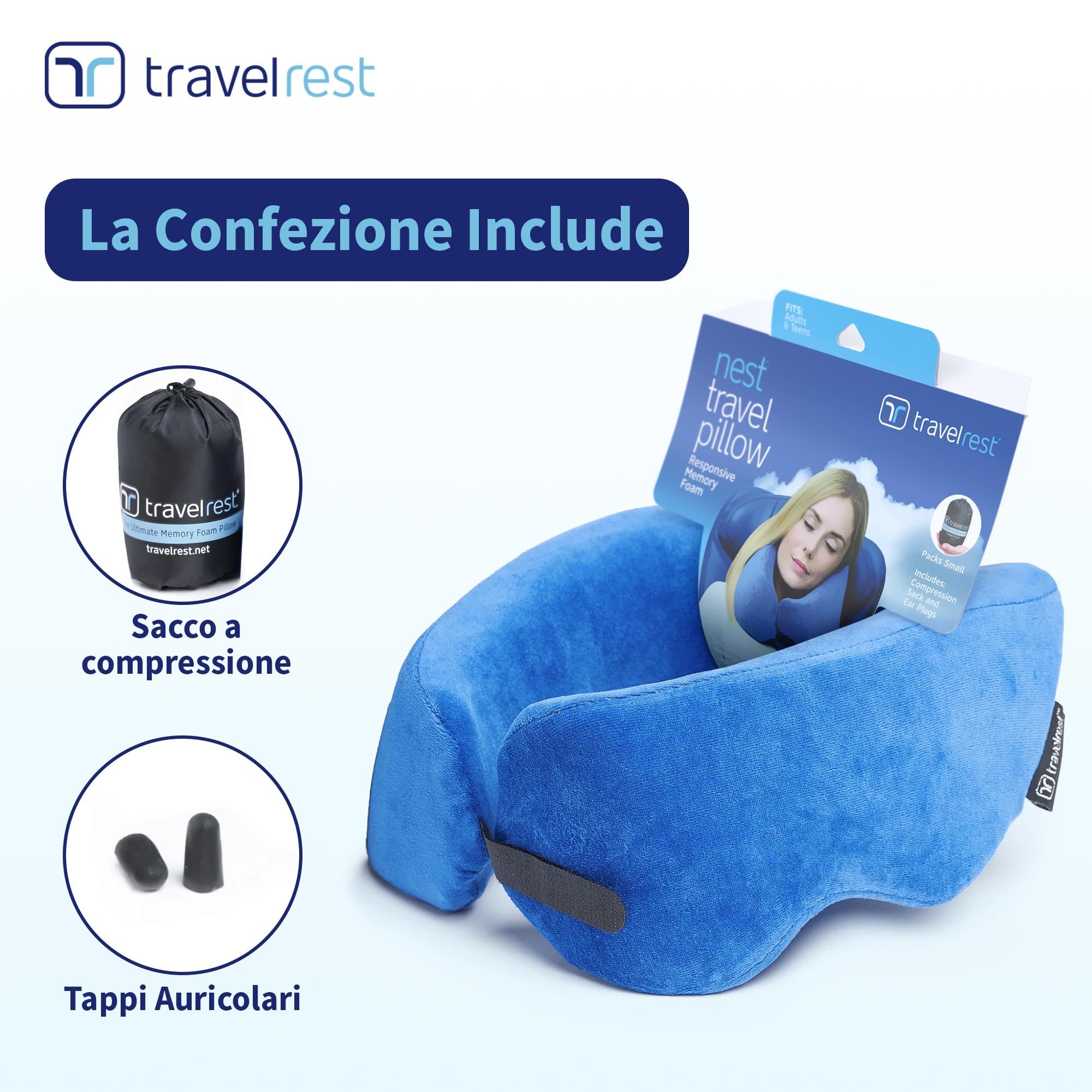 Travelrest Nest Memory Foam Cuscino da viaggio Pieghevole Compatto Rimovibile Lavabile Ergonomico - Votato miglior cuscino da viaggio per 2018-2021 da Wirecutter