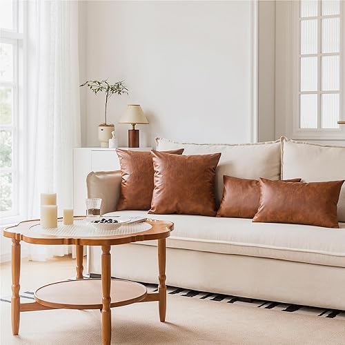 Miniatura 7 de Juego de 2 fundas de cojín decorativas de piel sintética de color verde oliva, 26 x 26 pulgadas, modernas, bohemias, impermeables, lujosas fundas de