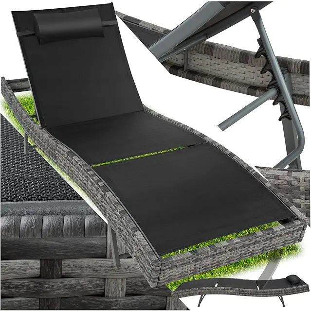 Rattan Lounger Moana - Modern Sun Lounger with Adjustable Backrest - Powder-Coated Steel Frame - Includes Grey Marl Cushion