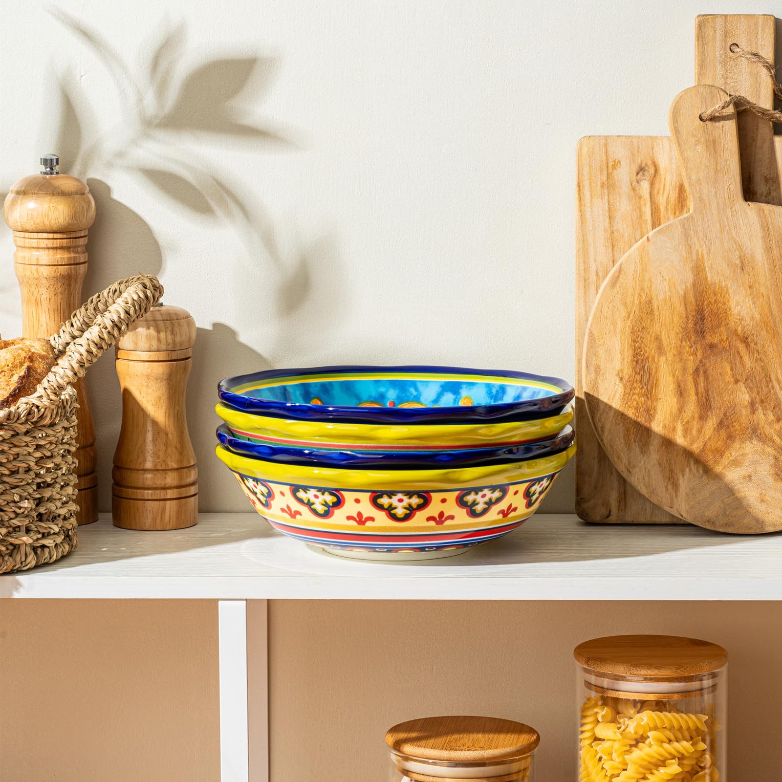 UNICASA 4-częściowy zestaw talerzy ceramicznych, 1000 ml, kolorowe talerze do makaronu, makaronu, spaghetti, sałatki, zupy, zmywarki i kuchenki mikrofalowej