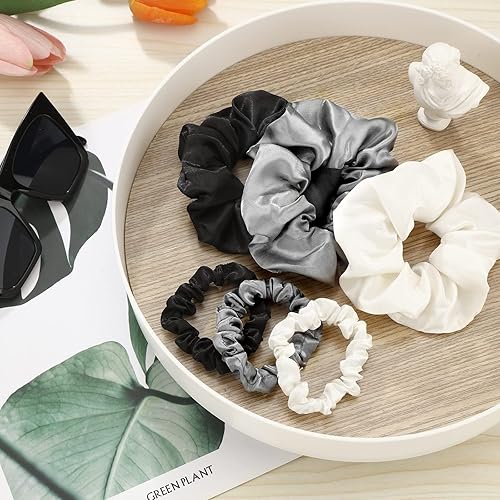 Miniatura 5 de WILLBOND Juego de 24 coleteros de satén para mujer, 2 tamaños, suaves coletas para cabello grueso y rizado, varios colores para uso diario, regalos