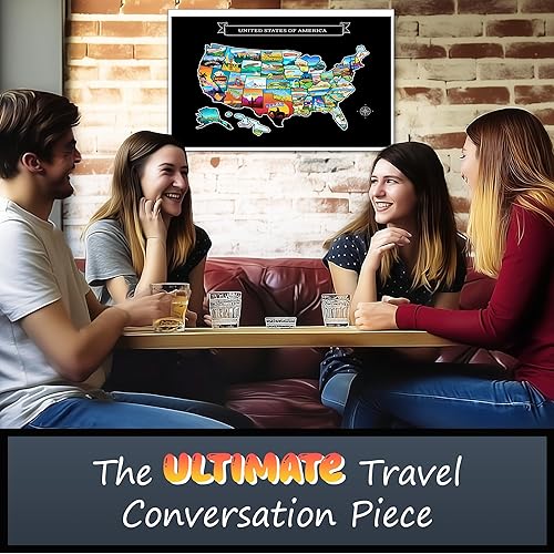 Miniatura 3 de Mapa Grande de Estados Unidos de 23x16 Pulgadas para Rascar - Diseño de Viaje Dibujado a Mano con Accesorios, Laminado para Decoración del Hogar -