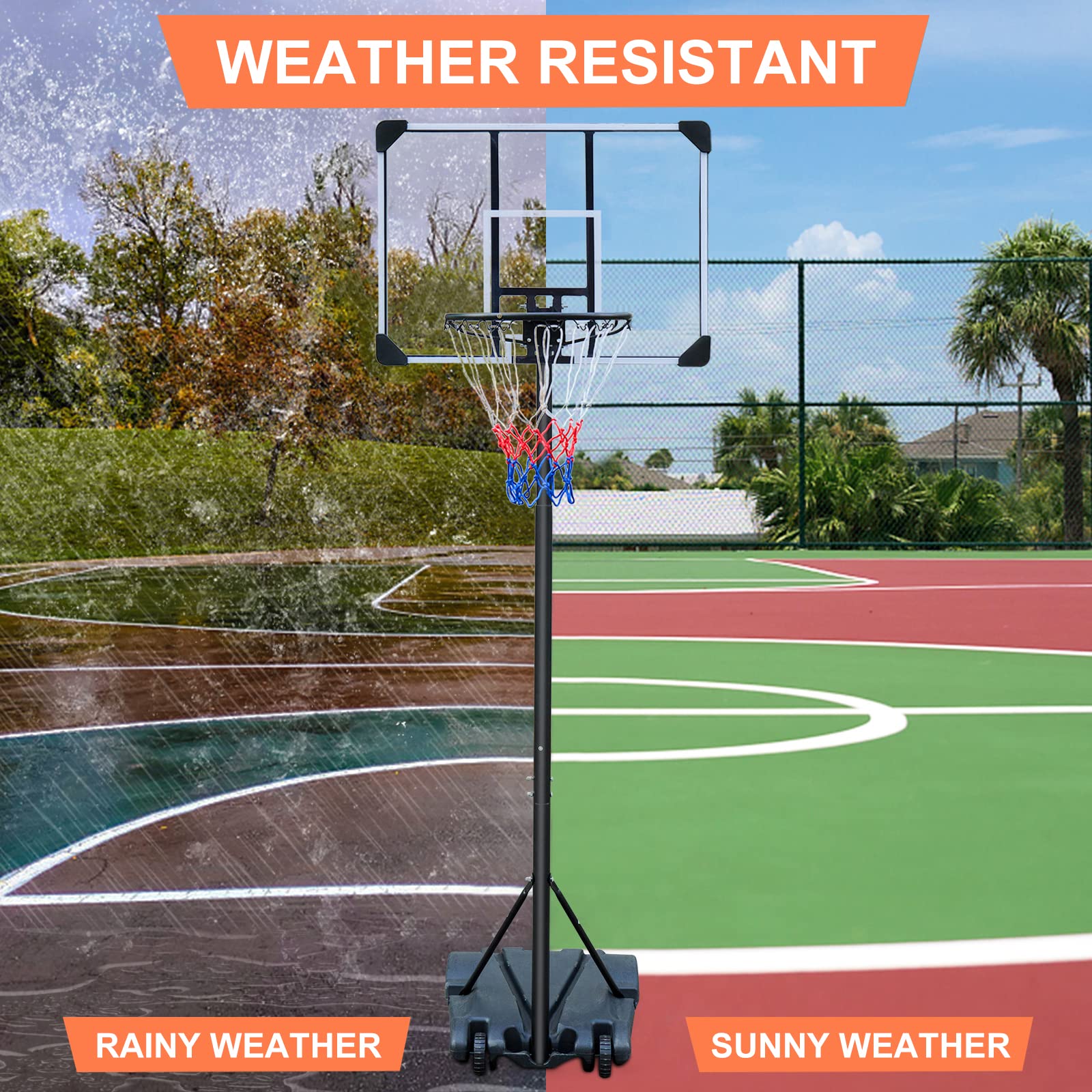 HIONRE Set di canestro da basket trasparente da 2,1 m, professionale, per esterni, con ruote, altezza regolabile 165 cm-213 cm, nero