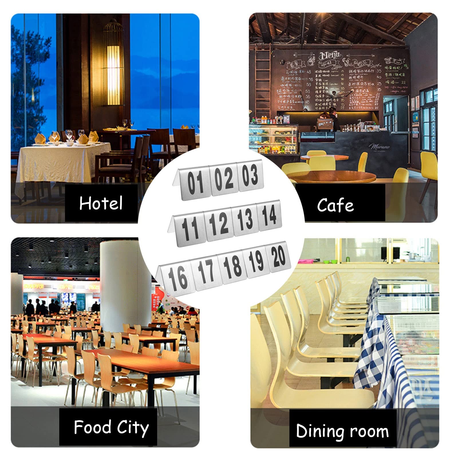 portafotos para mesas， VS- Tarjetas de números de mesa apilables 1-50/100 - Estilo tienda de campaña - Digital de doble cara - Placa de letreros de mesa for restaurantes, cafeterías, clubes/1 a 100(1