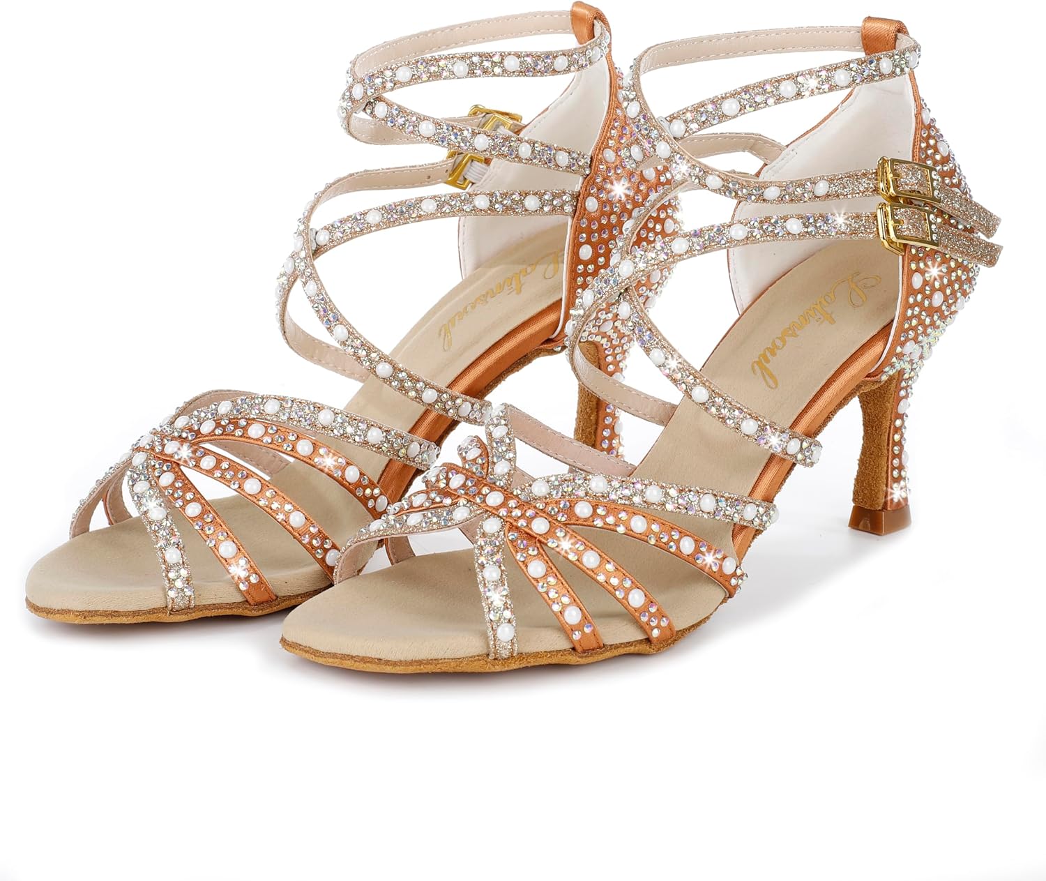 Latinsoul 205-31A Women's Crystal Rhinestone Strappy High Heel Latin Dance Shoes Elegant Open Toe Buckle Design Ballroom Dancing Shoes
