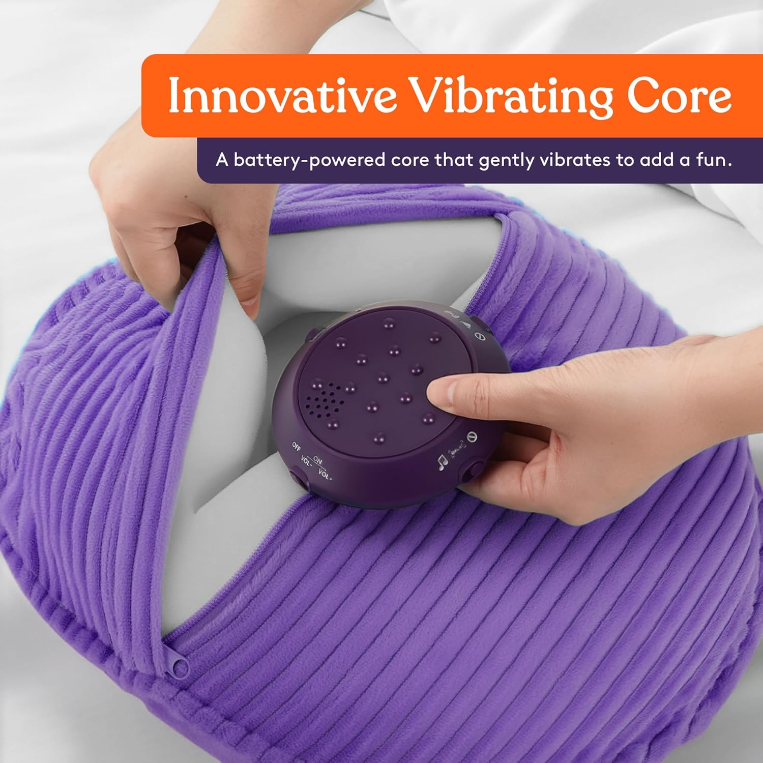 Special Supplies Vibrating Pillow - Sensory Pressure Activated Calm for Kids and Adults, 14” Plush Cover -Textured Therapy Stimulation Bumps -3 Vibration Modes, Music & Voice Recording (Pink-Purple)