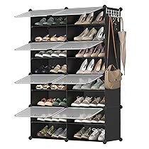 SONGMICS Scarpiera, Scaffale Modulare a 8 Scomparti per 32 Paia di Scarpe da Ingresso, con Sportelli, Telaio in Acciaio e Ripiani in Plastica, Camera da Letto, Nero e Trasparente LPC034B01