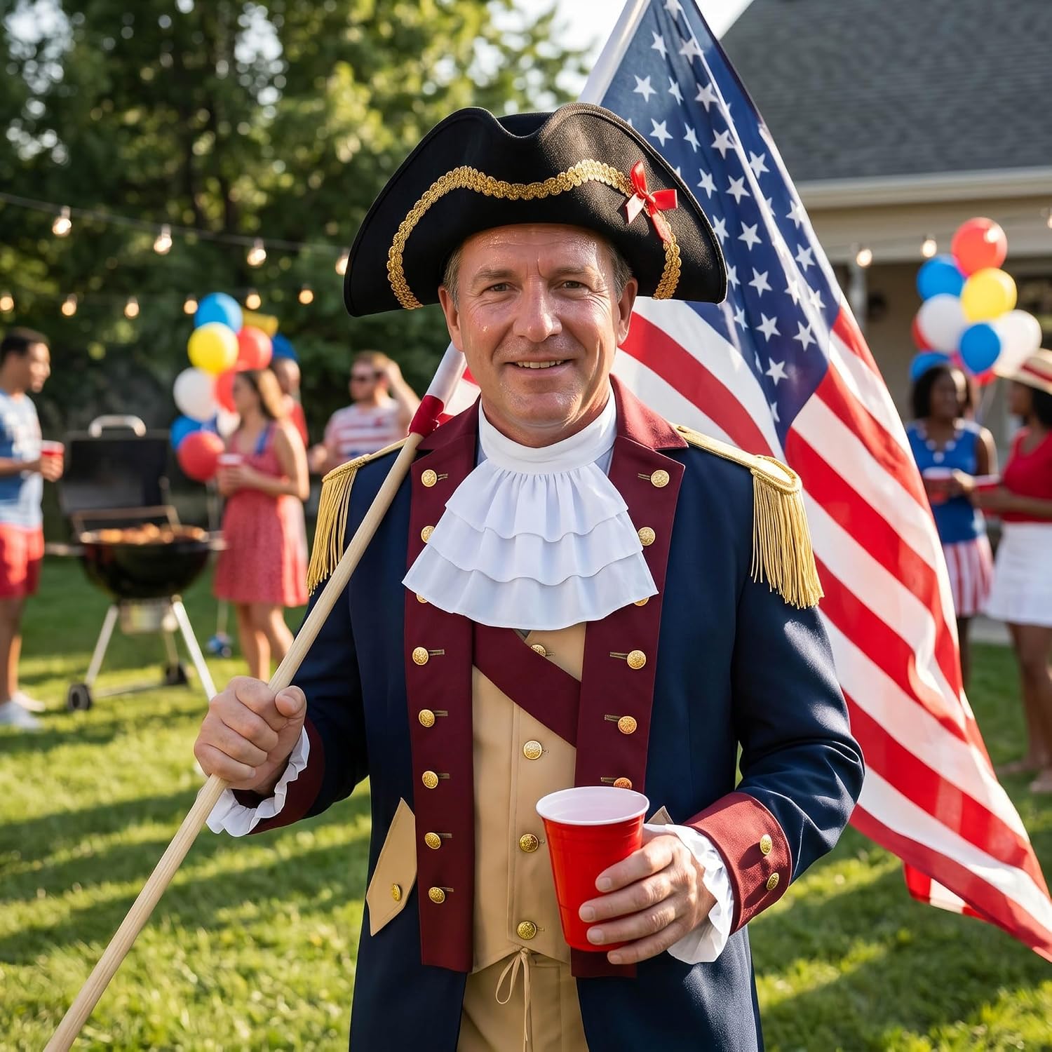 Mens Founding Father Costume, Adult Colonial Costume Set with Wig Hat Revolutionary War Outfit