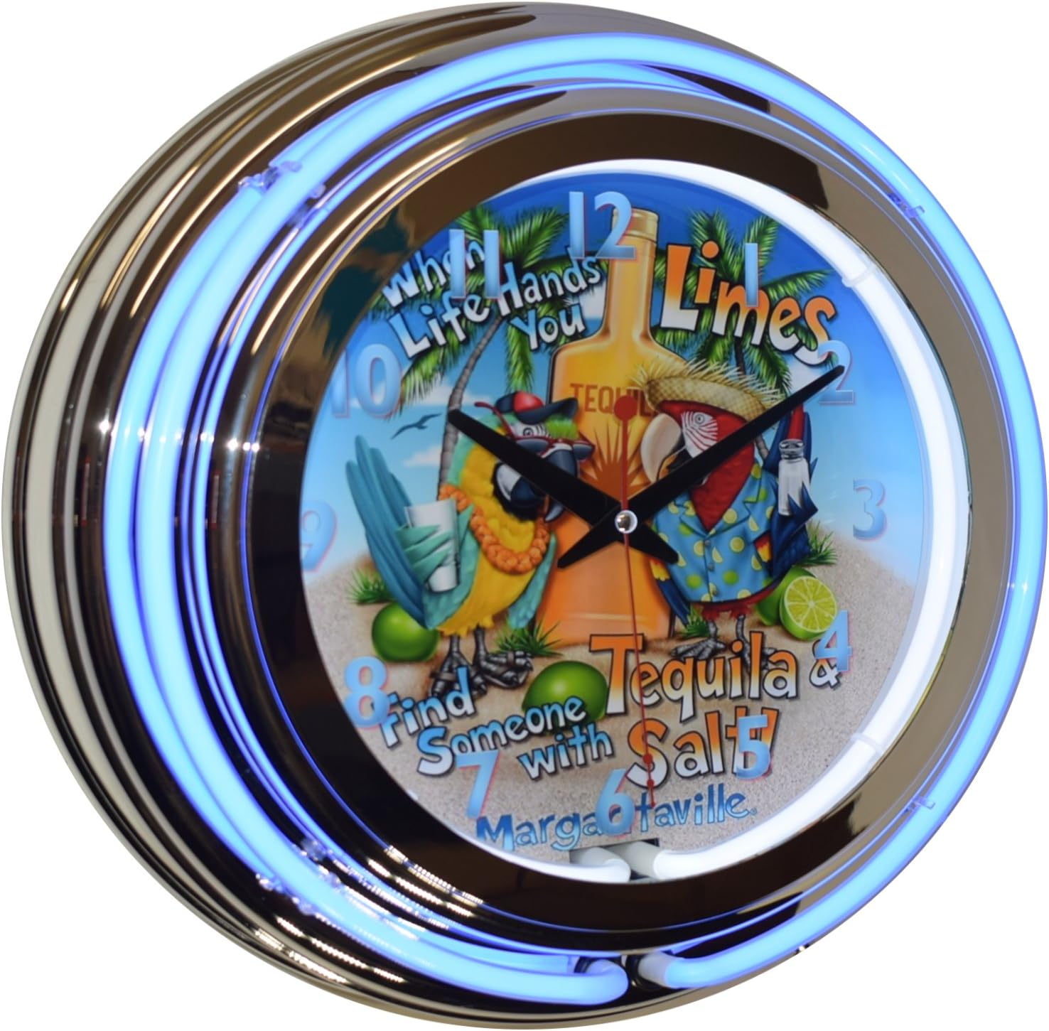 Tequila Limes Salt Margarita Blue Double Neon Beer Clock Man Cave Pub Decor
