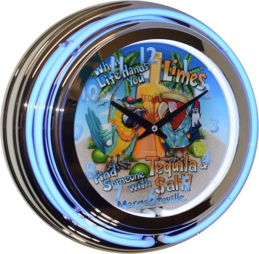 Tequila Limes Salt Margarita Blue Double Neon photo Tequila Limes Salt Margarita Blue Double Neon Beer Clock Man Cave Pub Decor
