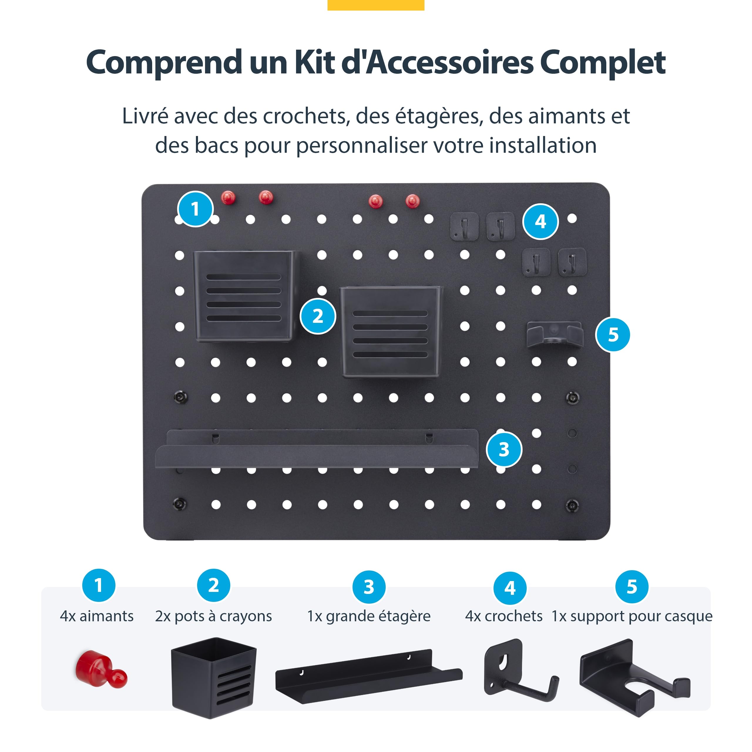 StarTech Panneau Perforé à Pinces Acier, Organisateur Bureau, 42x32cm, Noir