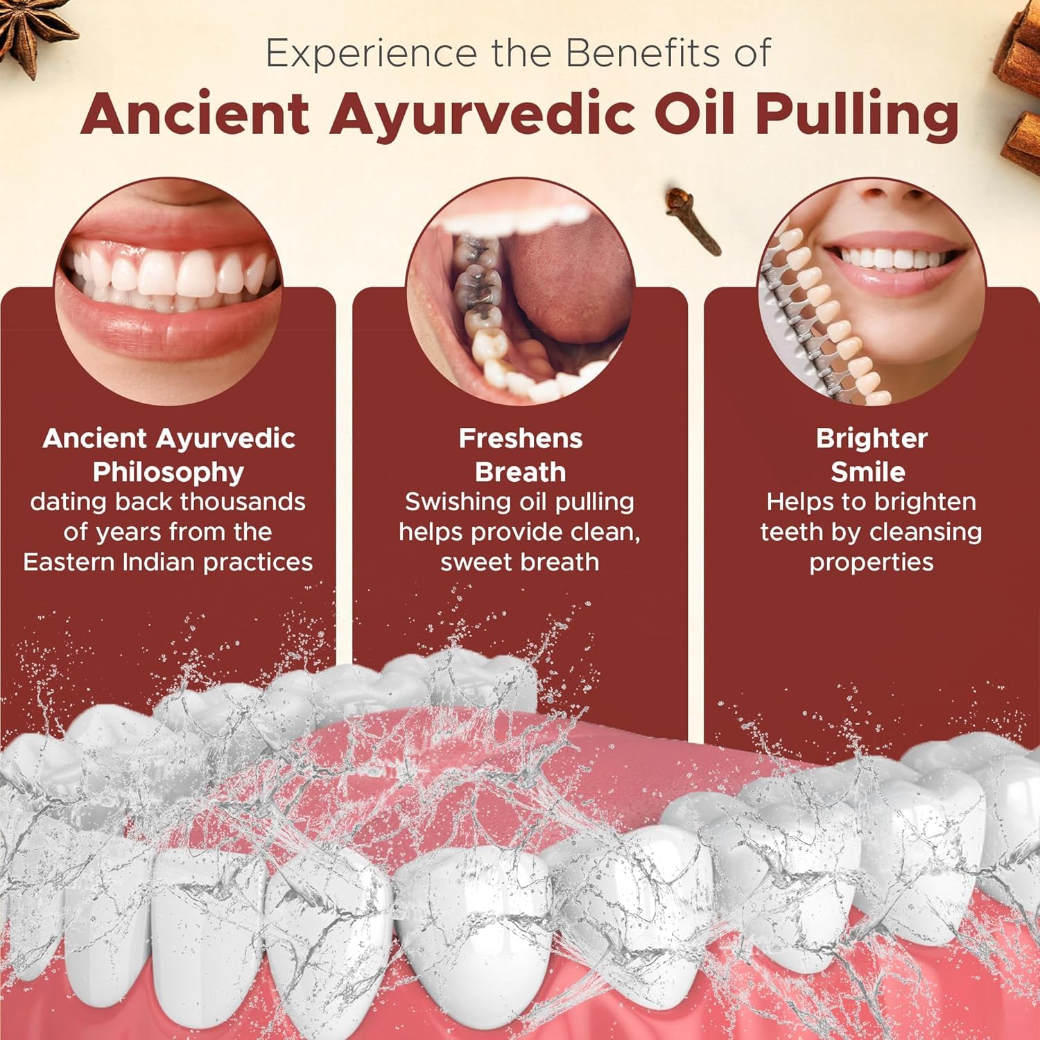 Ayurvedic Oral Pulling Rinse By Dale Audrey, Cinnamon ,With Neem, Myrrh, Clove & Oil of Oregano. 8oz (1.5 Month-1tsp) Natural & Organic by Oral Fitness Inc.