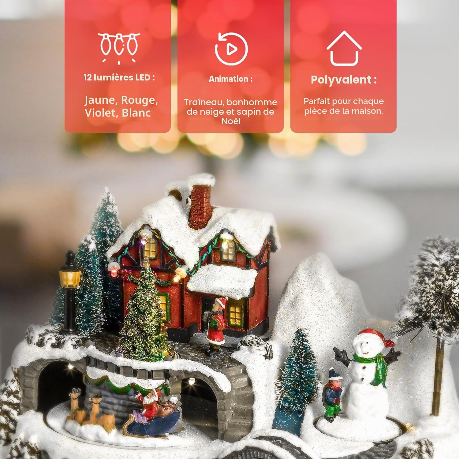 Avilia Village de Noël avec Musique et lumières: Ambiance Magique pour Vos fêtes de Noël ! Lumières Scintillantes, Mélodies enchanteresses et atmosphère de Noël Unique