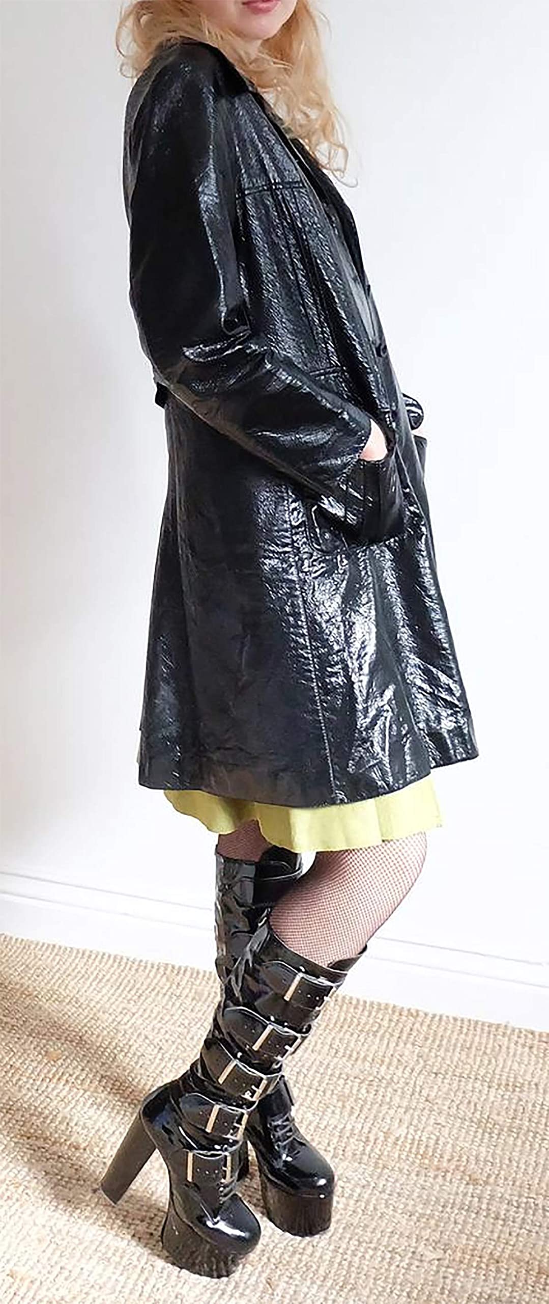 Damen Mode Outdoor Kleidung Vintage Schwarz Wetlook PVC Kurze Jacke Gr. 50, Schwarz – PVC-Jacken für Damen