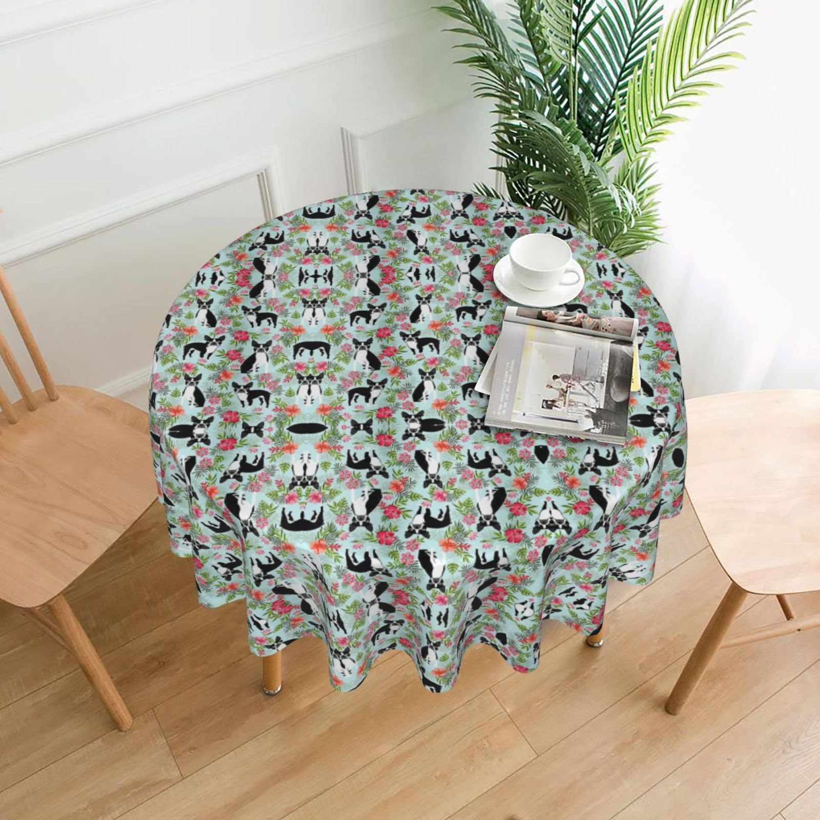 VCzsdff dog Print Stain Resistant Round Tablecloth 60in Family Friendly Polyester Cloth for Kids Meals